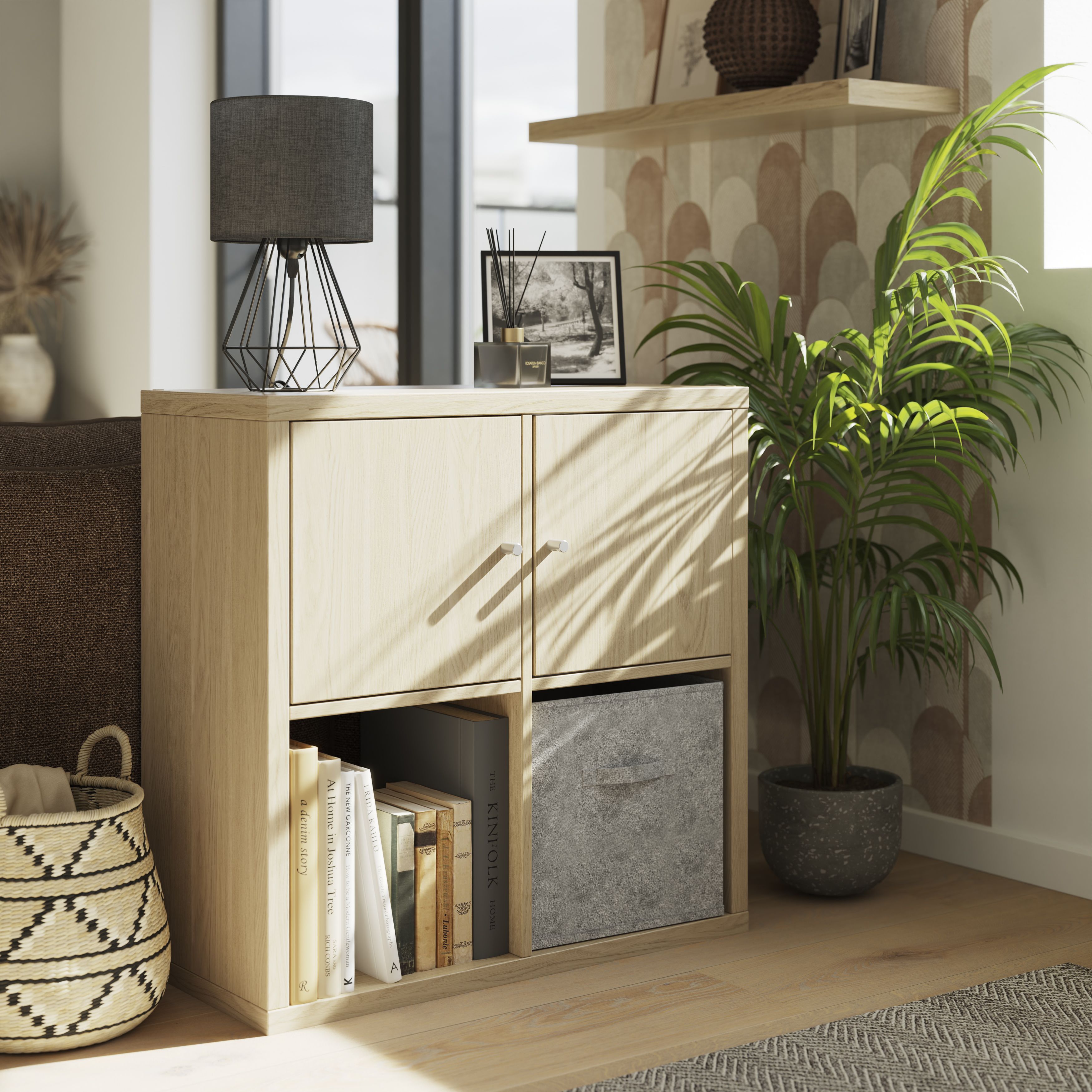 GoodHome Mixxit Natural oak effect Freestanding 4 shelf Cube
