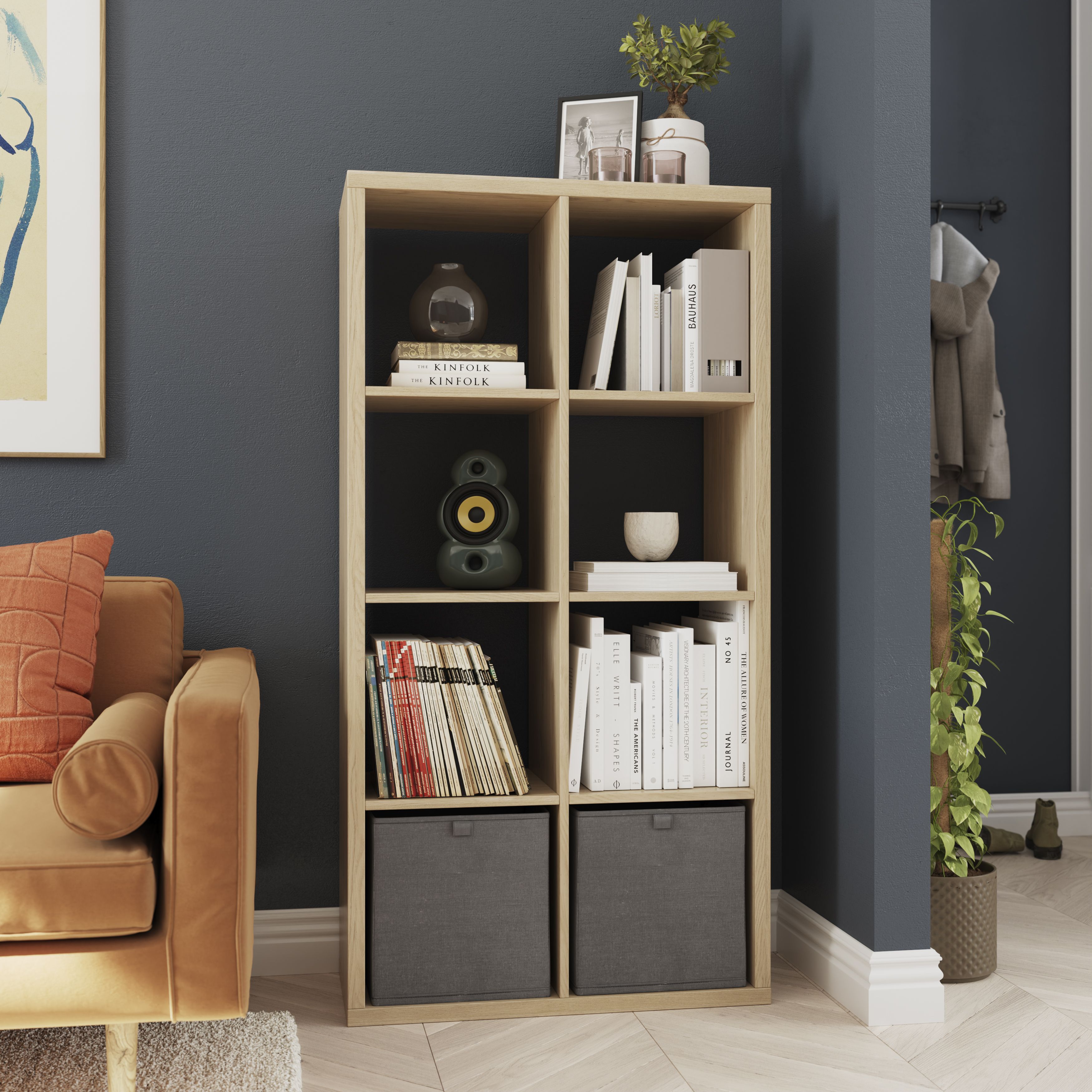 GoodHome Mixxit Natural oak effect Freestanding 8 shelf Rectangular Shelving unit, (H)1426mm (W)735mm