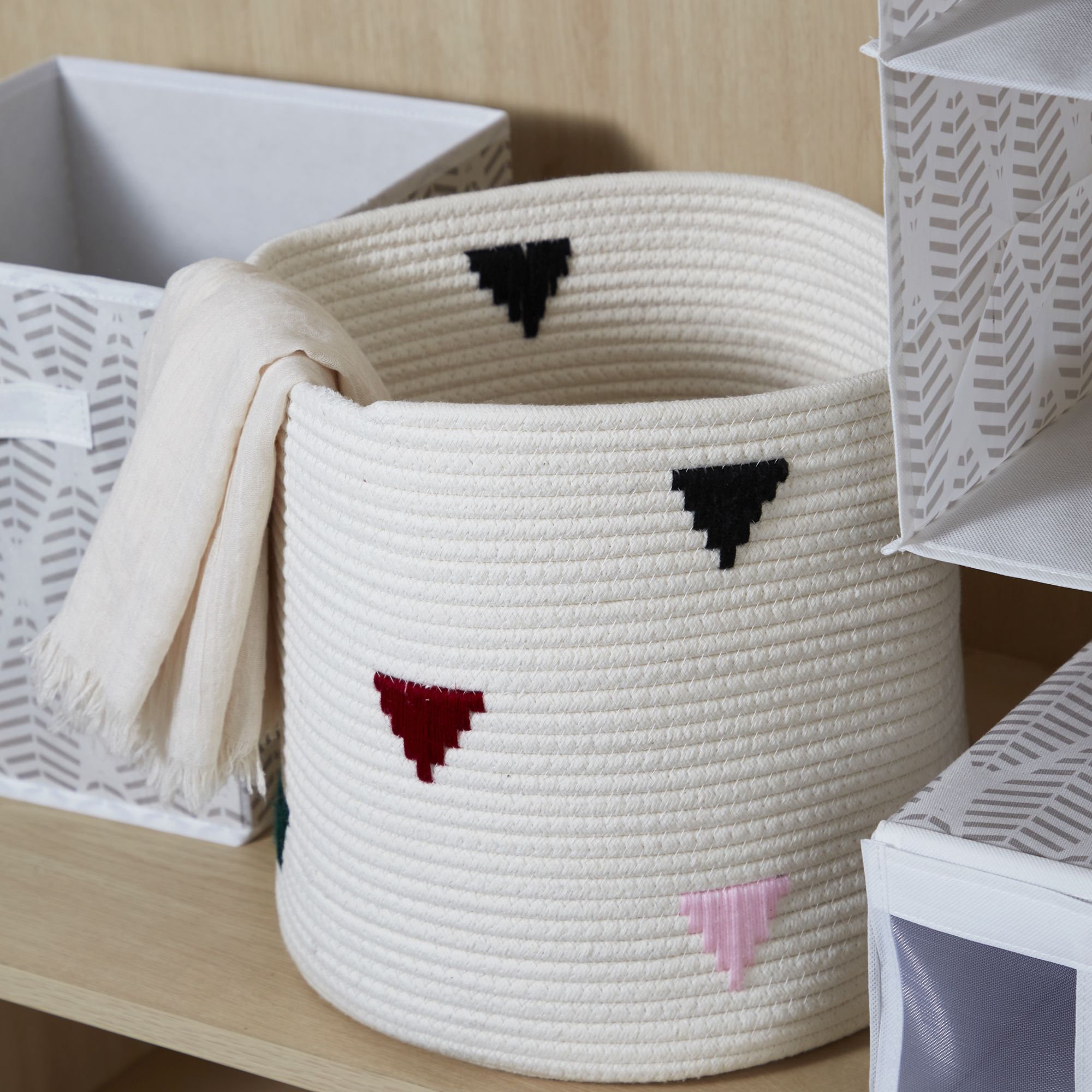GoodHome Mixxit Triangle White Cotton Storage basket (H)30cm (W)30cm (D)30cm