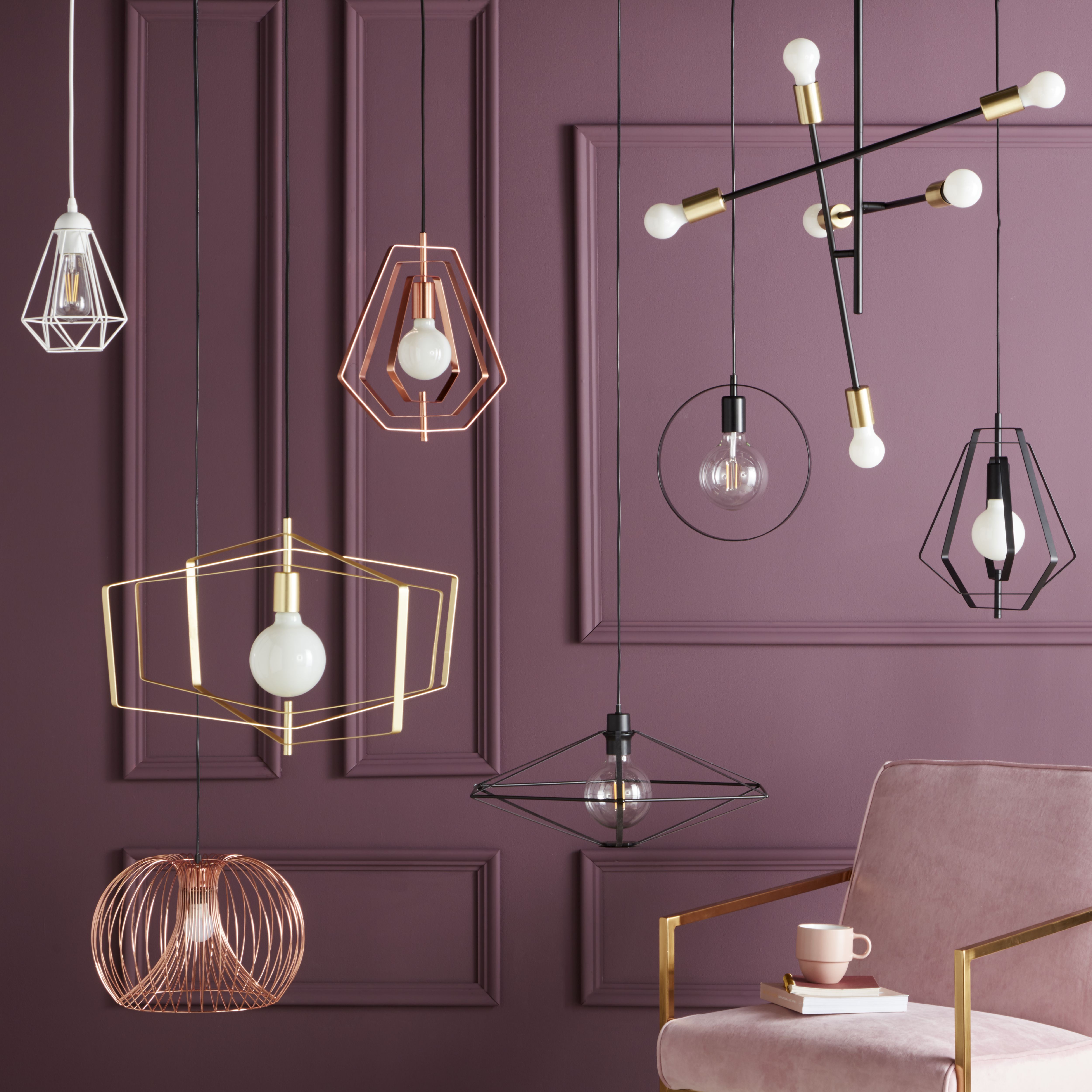 GoodHome Monzoni Satin Black Gold effect 6 Lamp Pendant ceiling light, (Dia)515mm