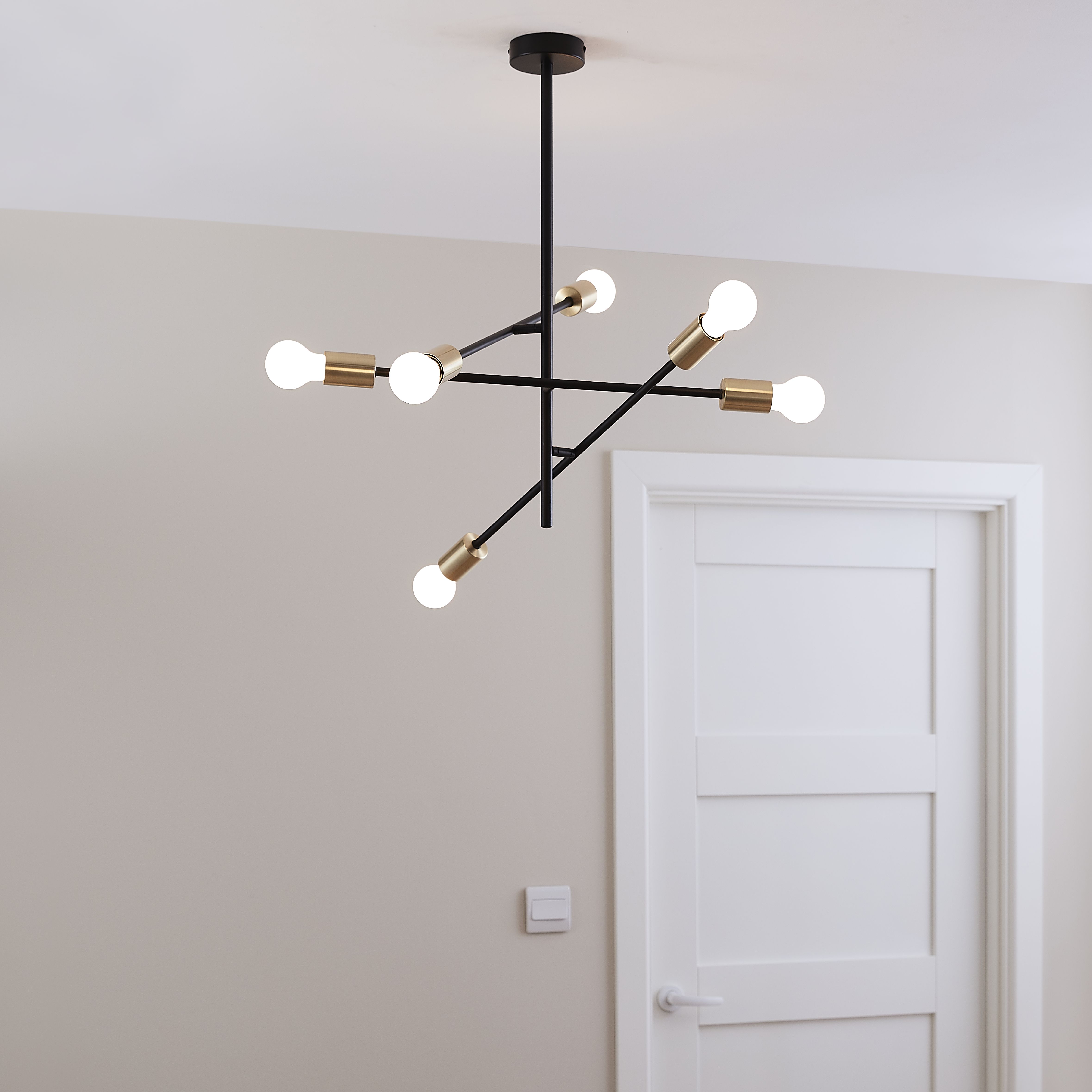 GoodHome Monzoni Satin Black Gold effect 6 Lamp Pendant ceiling light, (Dia)515mm