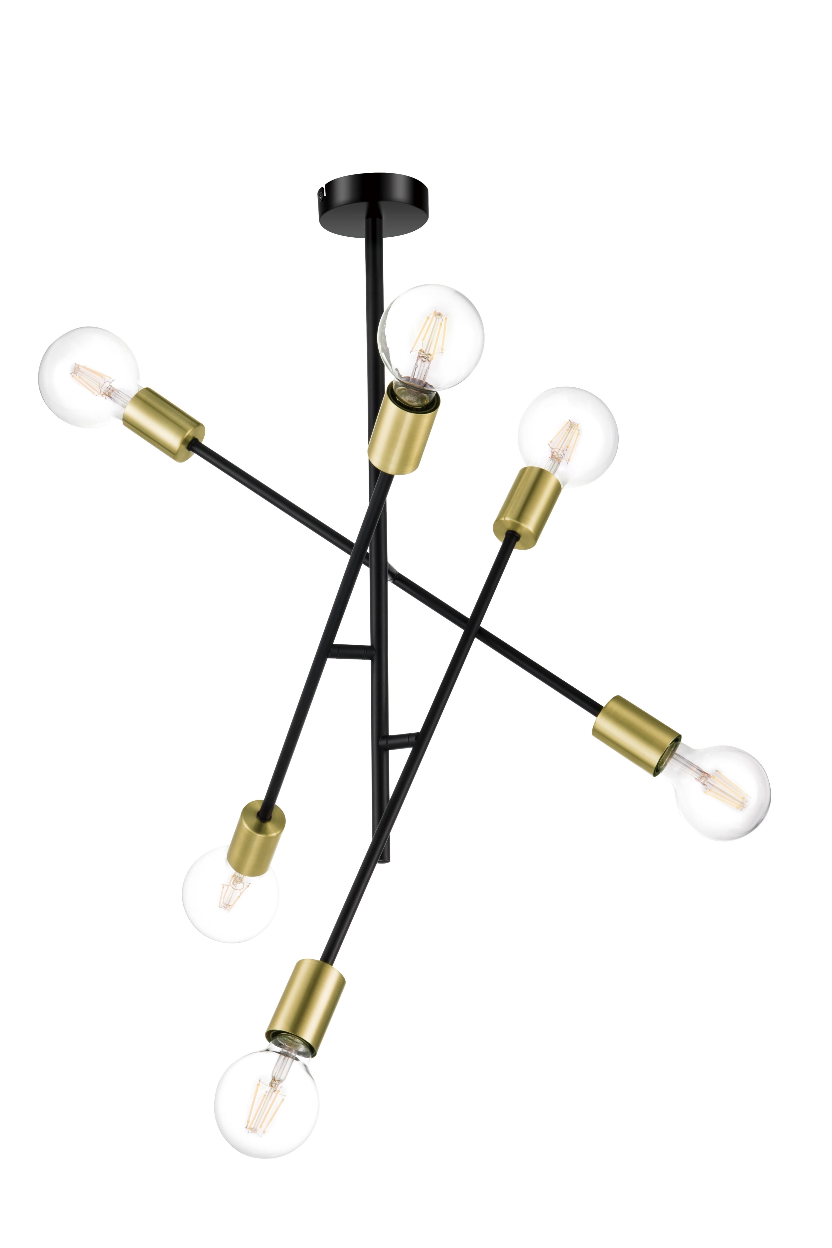 GoodHome Monzoni Satin Black Gold effect 6 Lamp Pendant ceiling light, (Dia)515mm