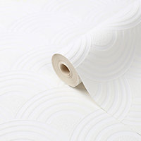 GoodHome Mubala White Art deco Textured Wallpaper Sample