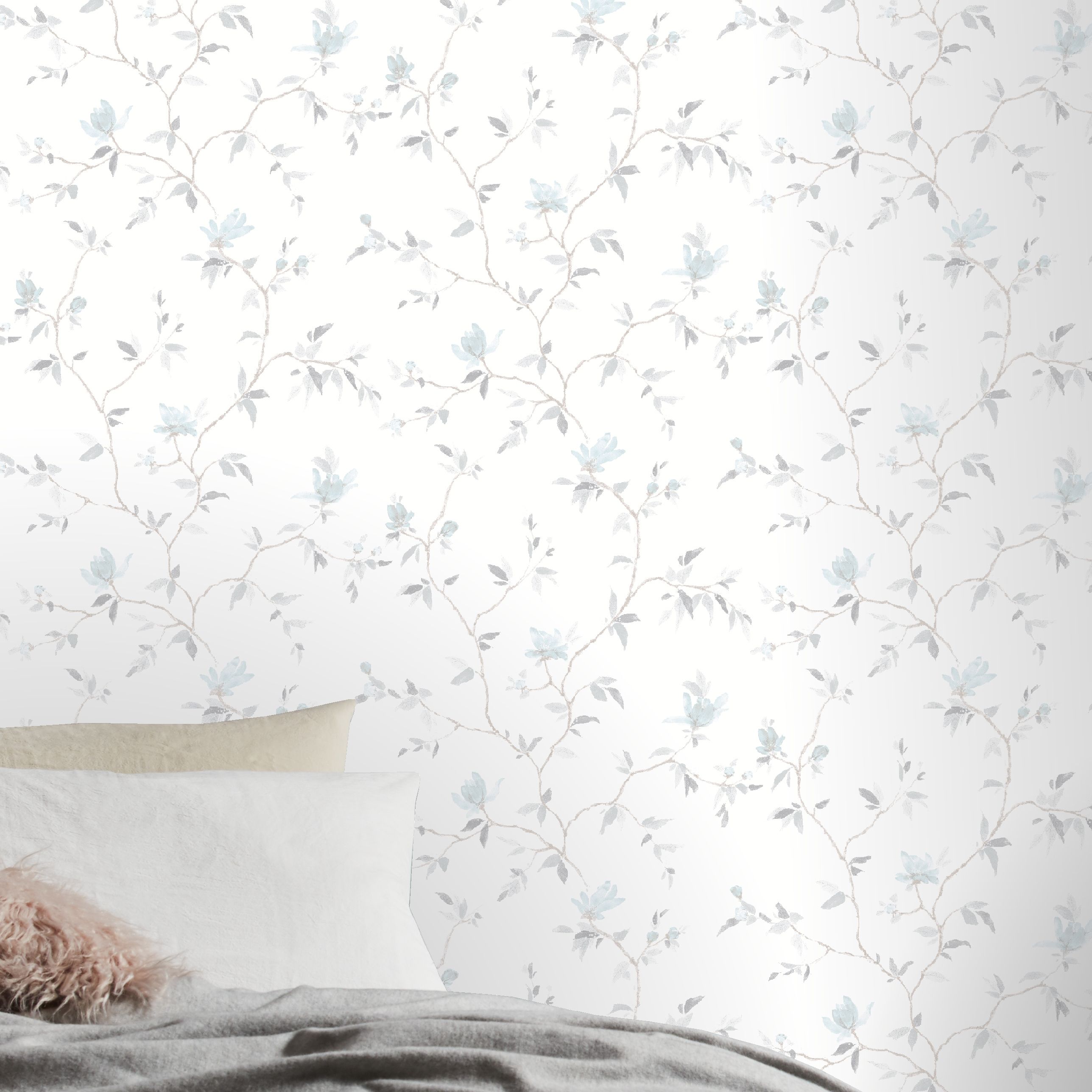 GoodHome Mugga Blue Glitter effect Floral Textured Wallpaper Sample