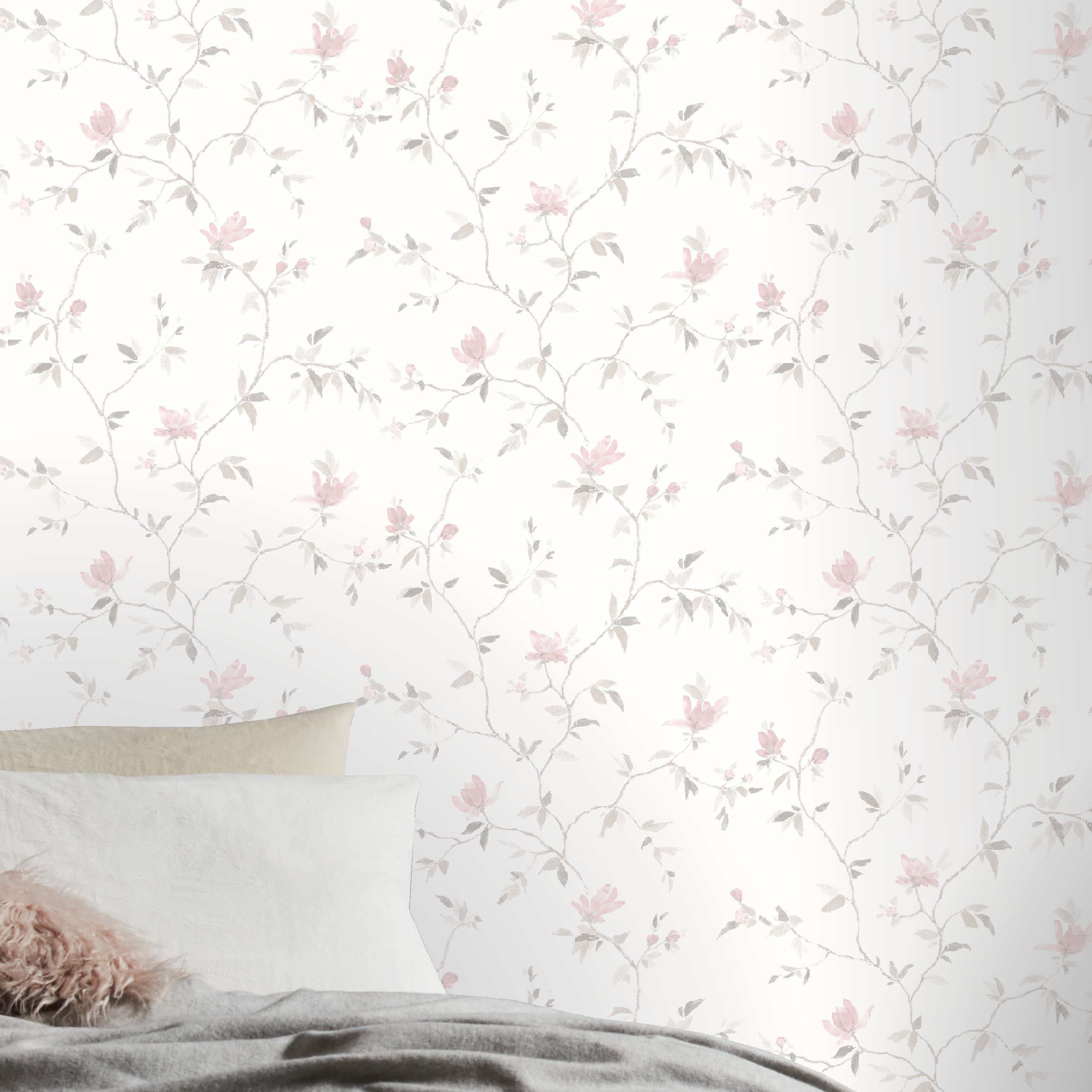 GoodHome Mugga Pink Floral Glitter effect Textured Wallpaper Sample