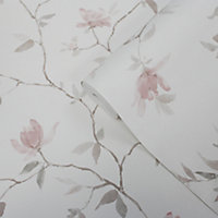 GoodHome Mugga Pink Floral Glitter effect Textured Wallpaper Sample