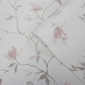 GoodHome Mugga Pink Glitter effect Floral Textured Wallpaper Sample