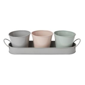 GoodHome Multicolour Metal Circular Plant pot (Dia)11.3cm, Set