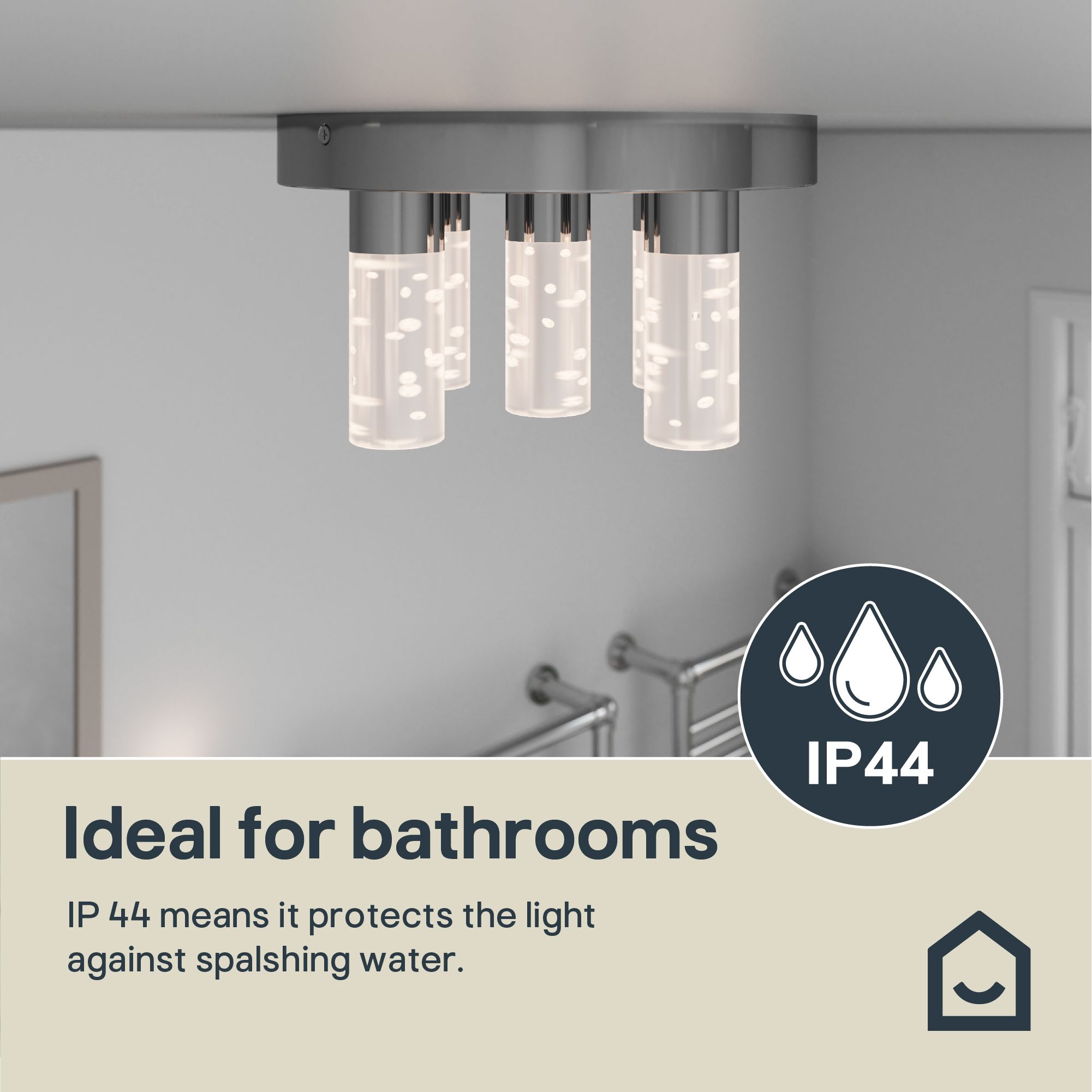GoodHome Myvat Acrylic & metal Chrome effect 5 Lamp Bathroom LED Ceiling light