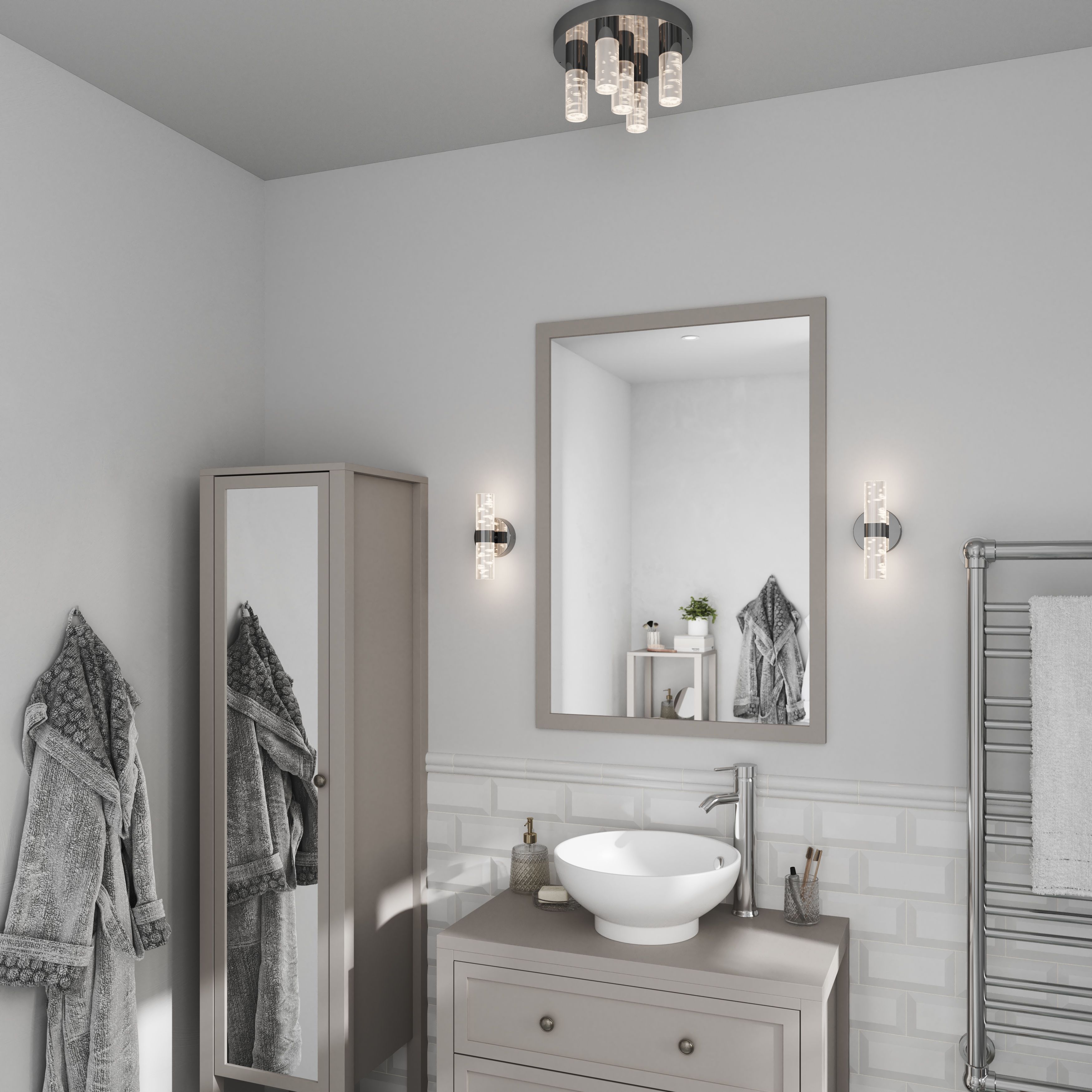 GoodHome Myvat Acrylic & metal Chrome effect 5 Lamp Bathroom LED Ceiling light