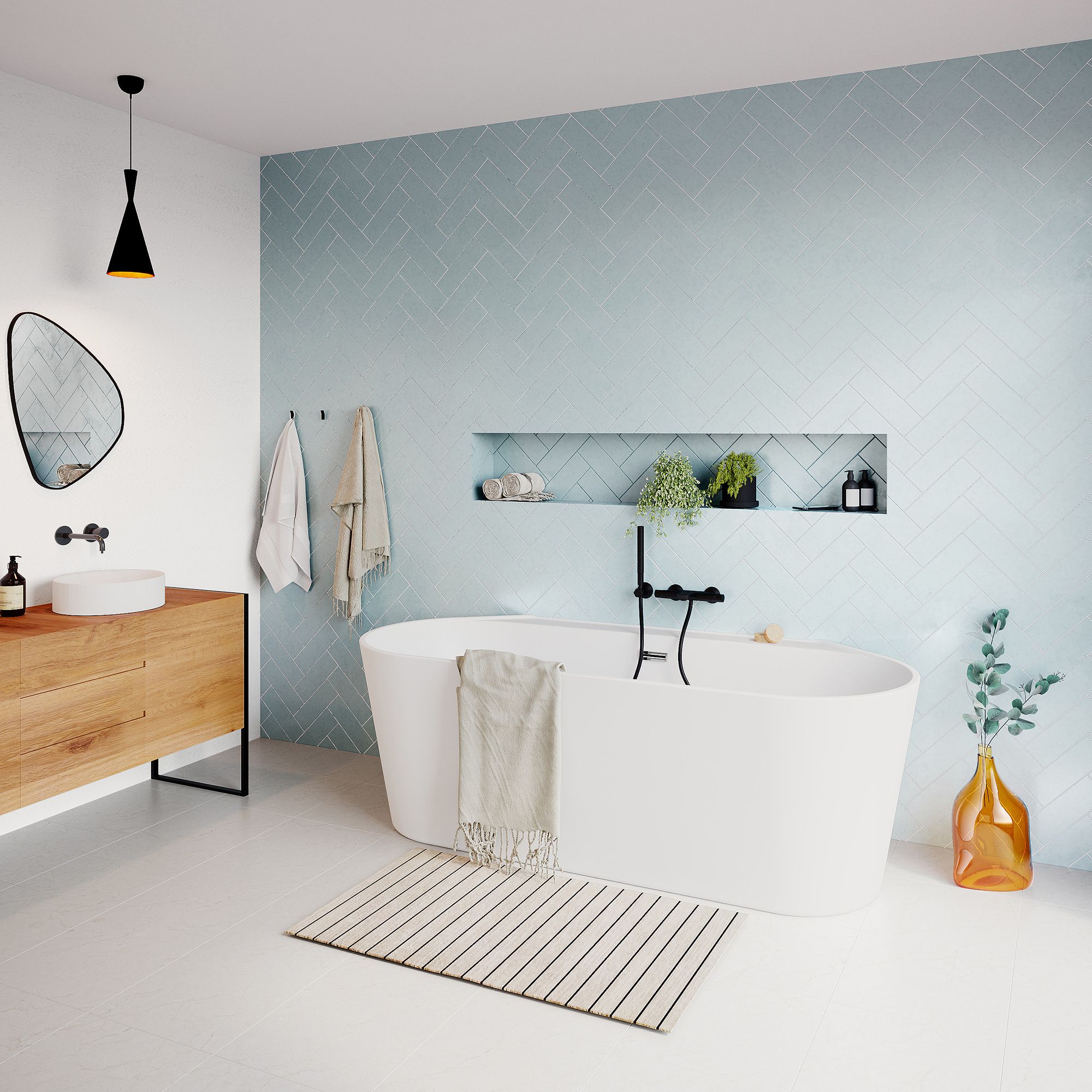 GoodHome Nakina Gloss White Acrylic Back to wall D-shaped Double ended ...