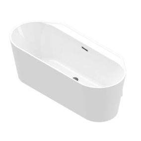 GoodHome Nakina Gloss White Acrylic Back to wall D-shaped Freestanding Bath (L)1500mm (W)750mm