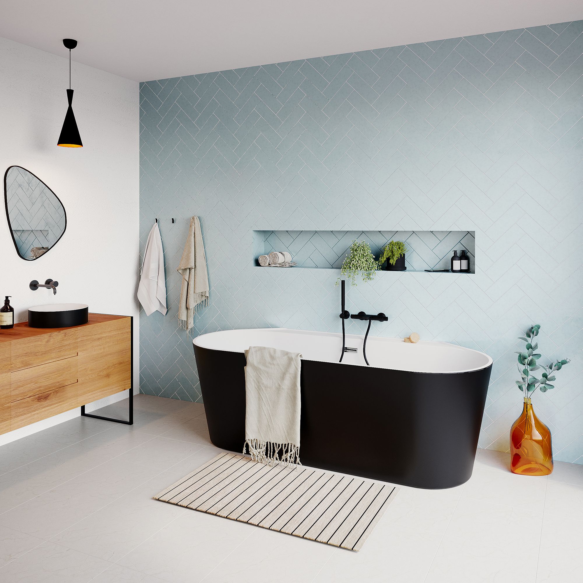 GoodHome Nakina Matt Black Acrylic Back to wall D-shaped Double ended ...
