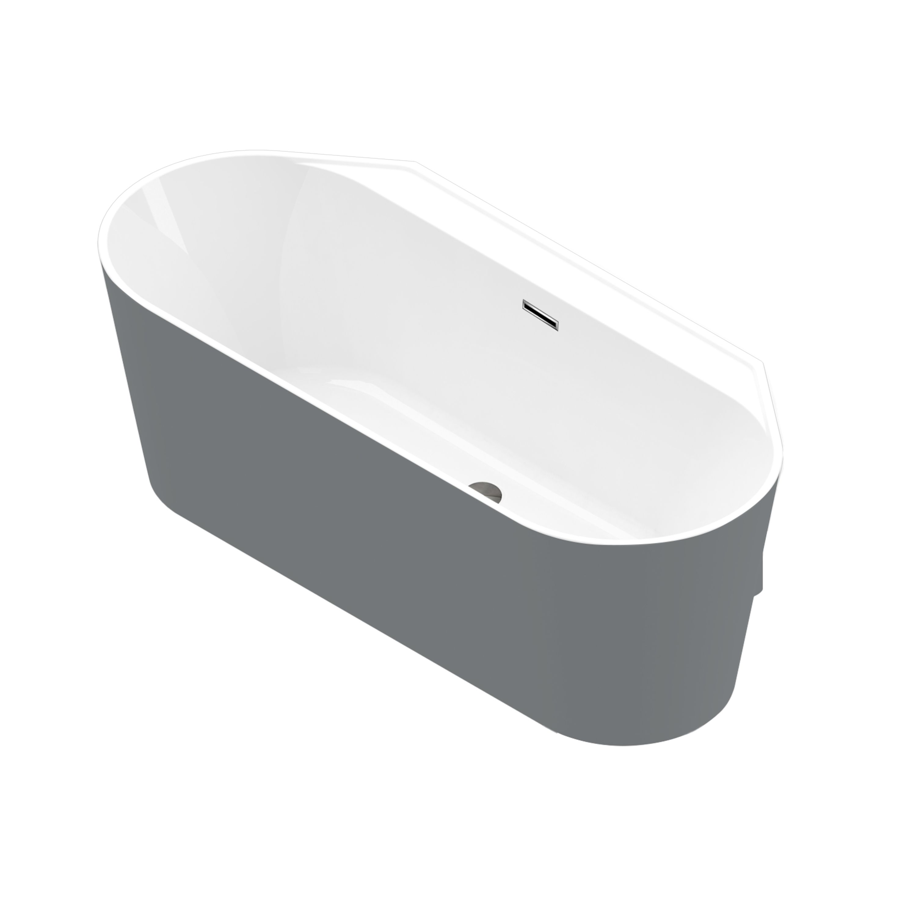 GoodHome Nakina Matt Grey D-shaped Left or right-handed Back to wall Double ended Bath with 0 Tap holes (L)170cm (W)75cm