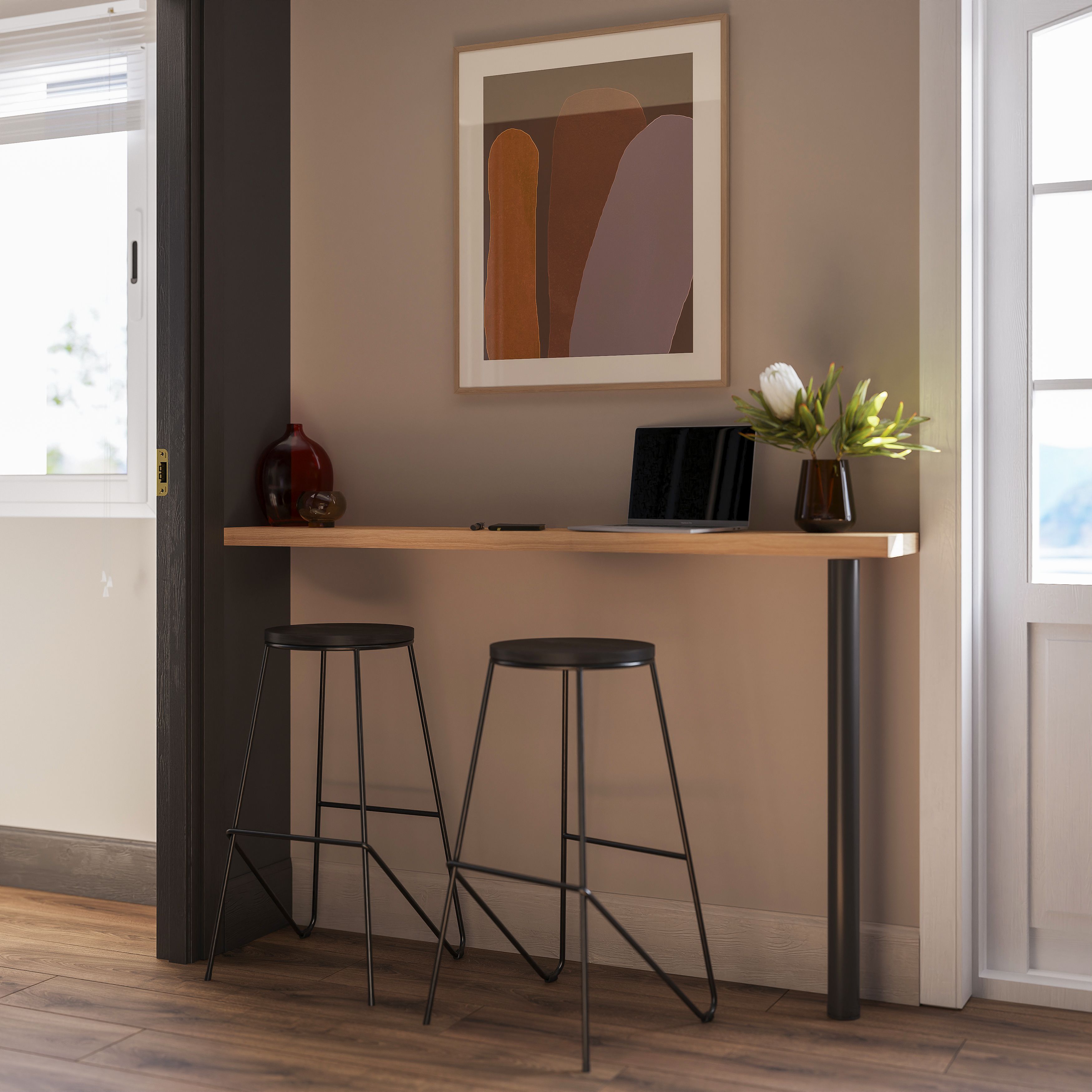 GoodHome Nantua 900mm Black Modern Worktop support leg Dia 60mm