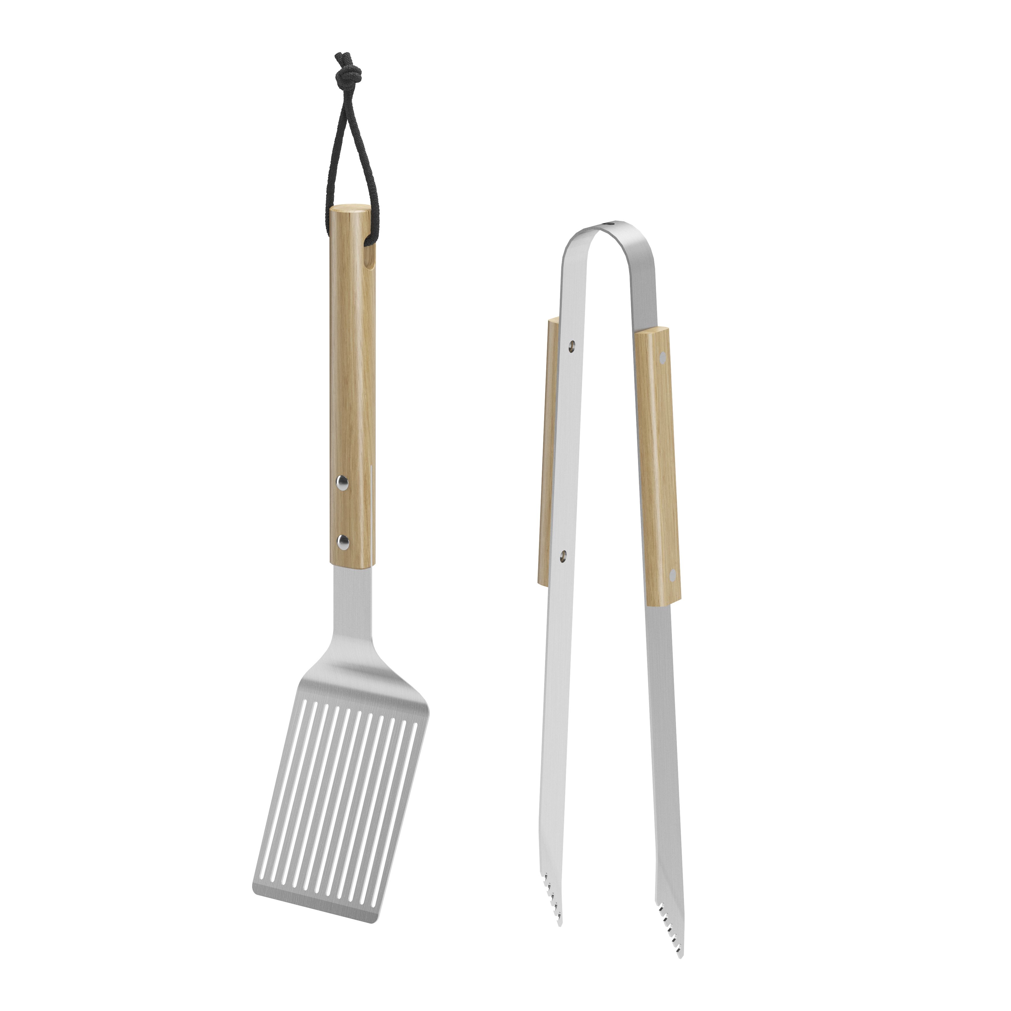 GoodHome Natural Beech & stainless steel 2 piece Barbecue tool set ...