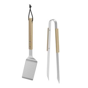 GoodHome Natural Beech & stainless steel 2 piece Barbecue tool set