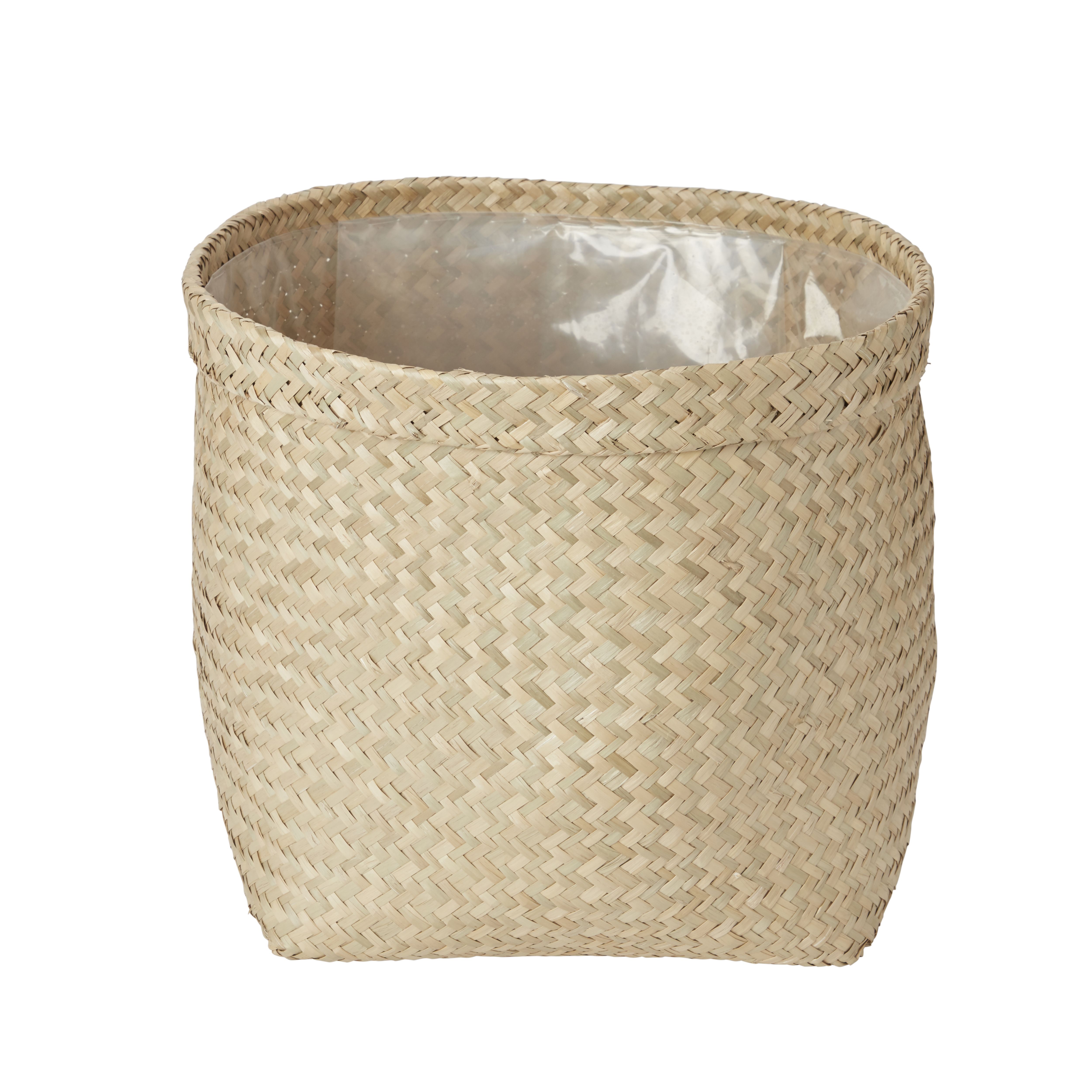 GoodHome Natural Seagrass Herringbone Circular Plant pot (Dia) 35cm, (H)29cm