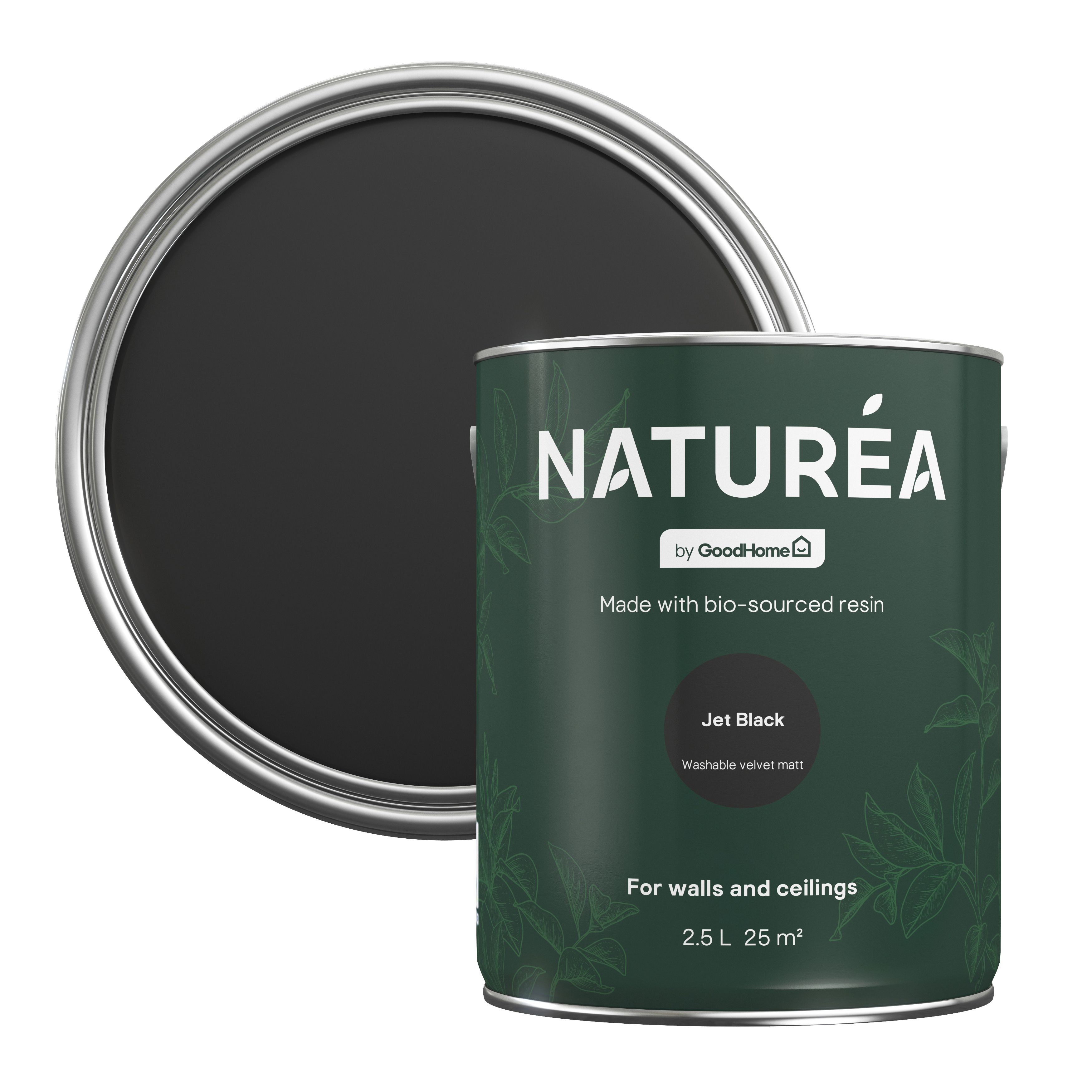 GoodHome Naturéa Jet black Velvet matt Wall paint, 2.5L