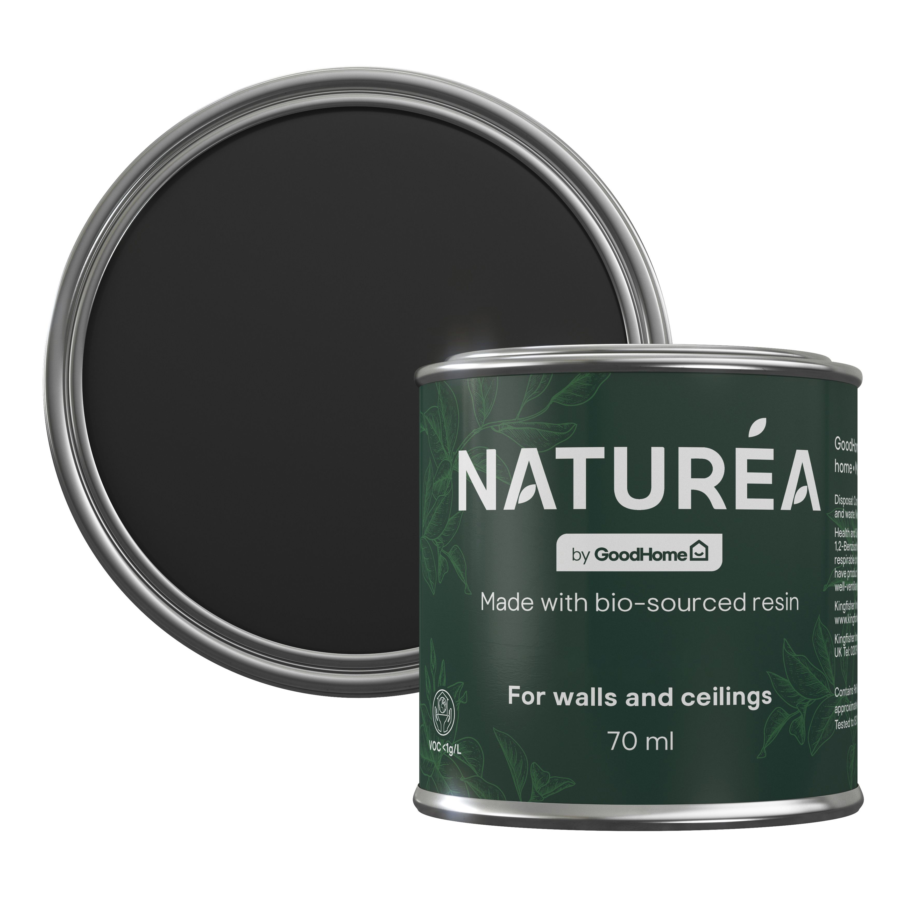 GoodHome Naturéa Jet Black Velvet matt Wall paint, 70ml