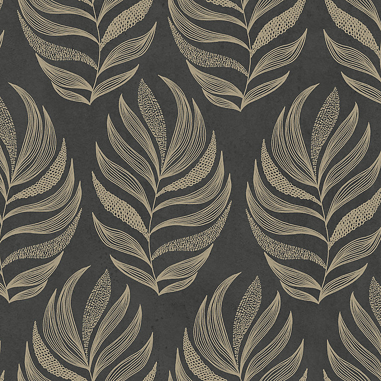 GoodHome Nefrit Grey Leaf Smooth Wallpaper | DIY at B&Q