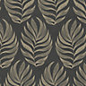 GoodHome Nefrit Grey Leaf Smooth Wallpaper