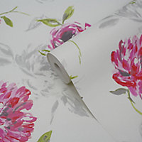 GoodHome Neoti Pink Floral Textured Wallpaper