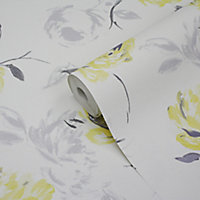 GoodHome Neoti Yellow Floral Textured Wallpaper