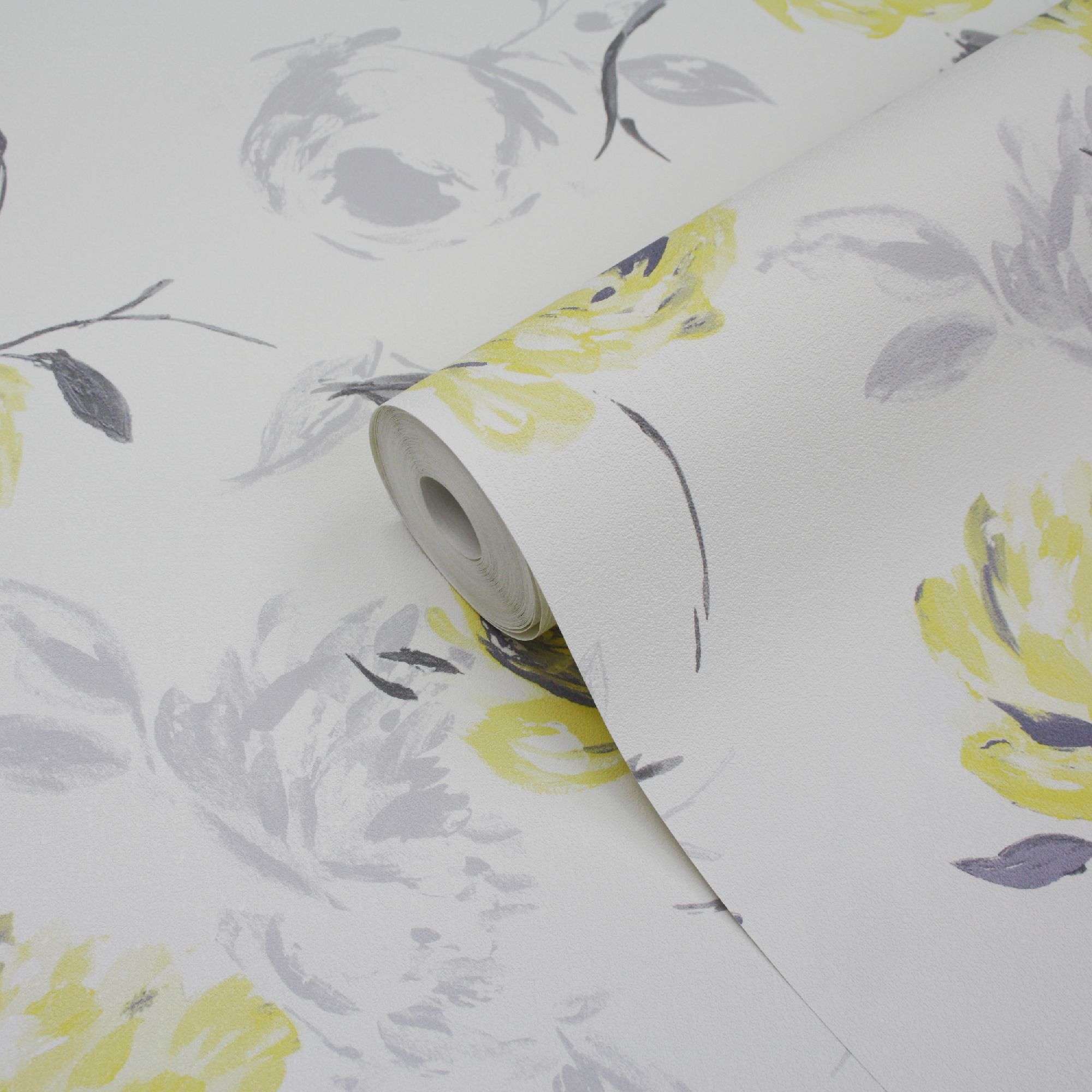GoodHome Neoti Yellow Floral Textured Wallpaper DIY at B&Q