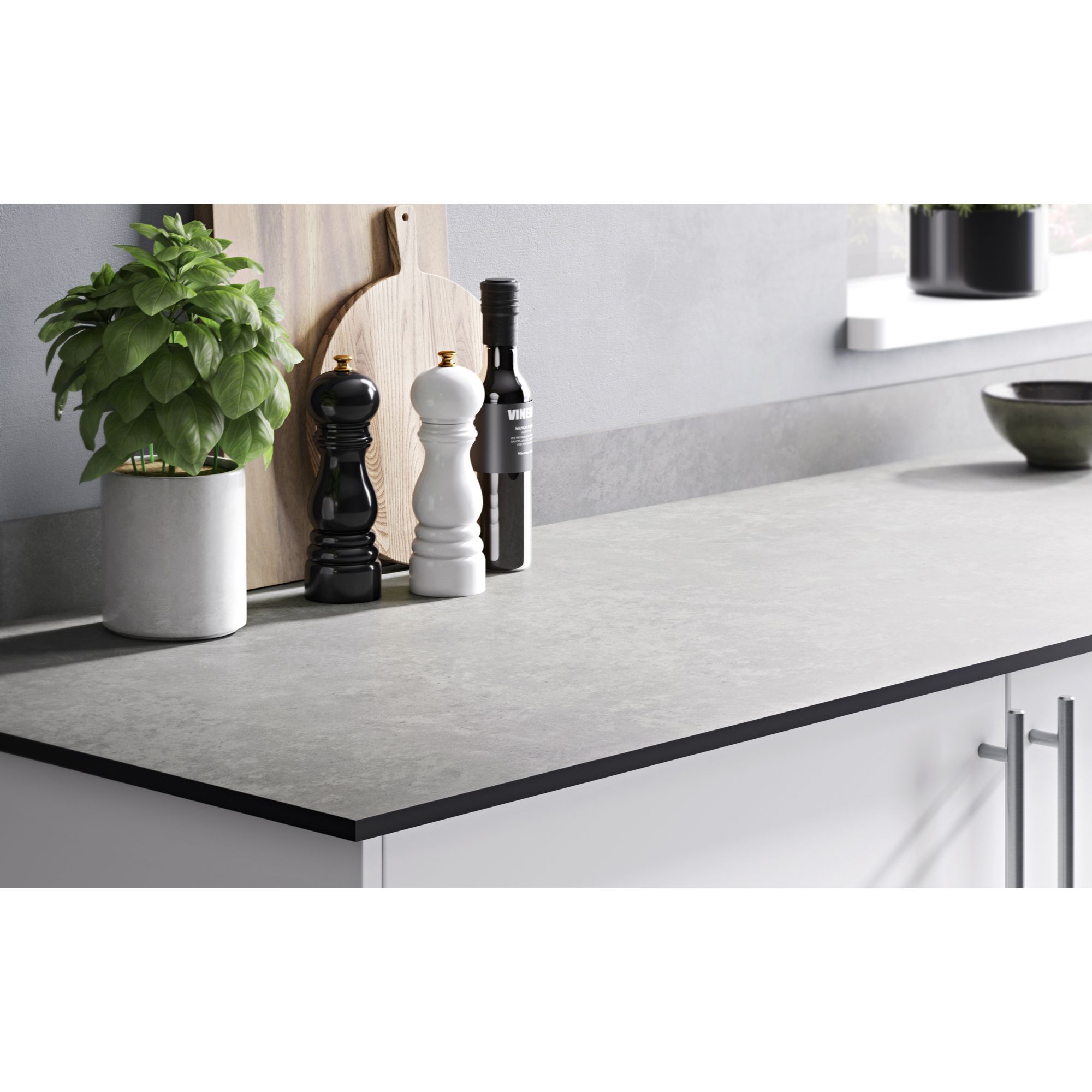 GoodHome Nepeta Grey Mineral effect Compact Laminate Square edge Kitchen Worktop, (L)2000mm (T)12mm