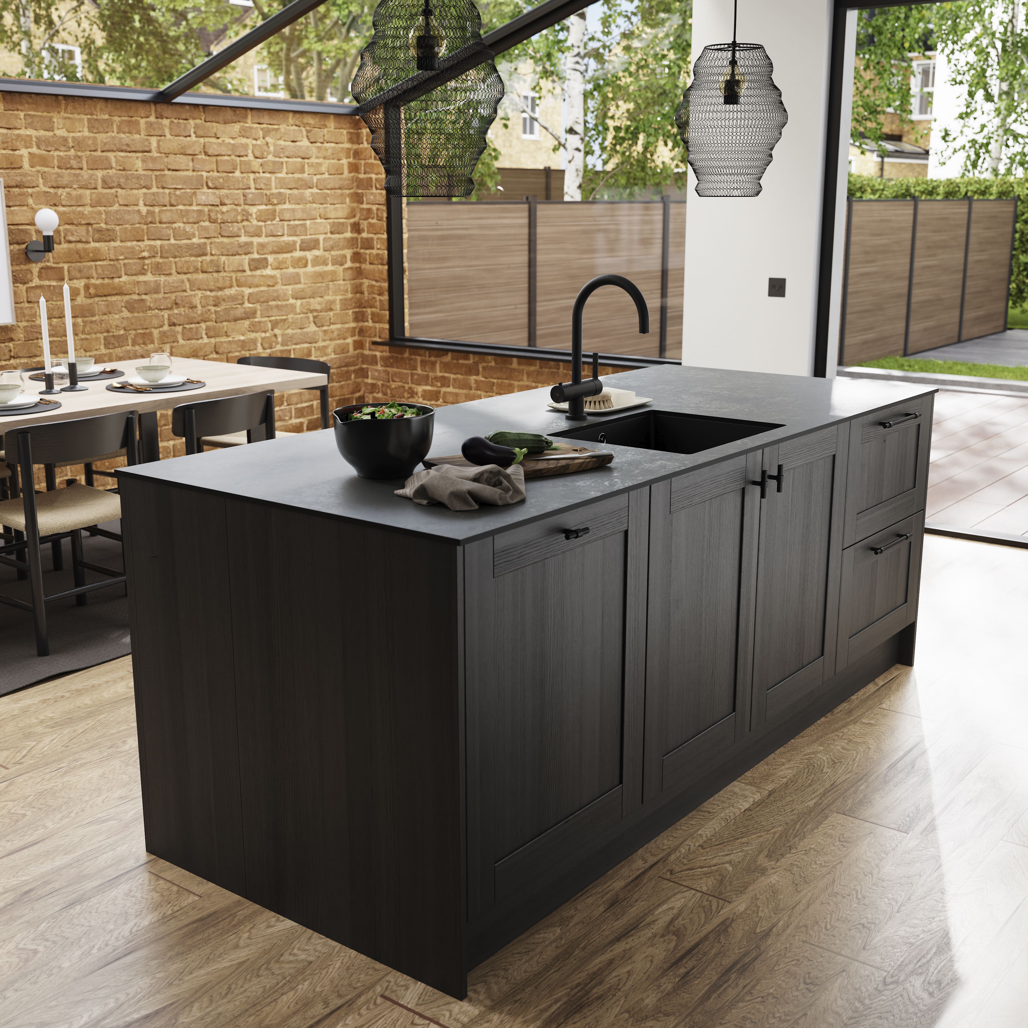 GoodHome Nepeta Grey Mineral effect Compact Laminate Square edge Kitchen Worktop, (L)2000mm (T)12mm