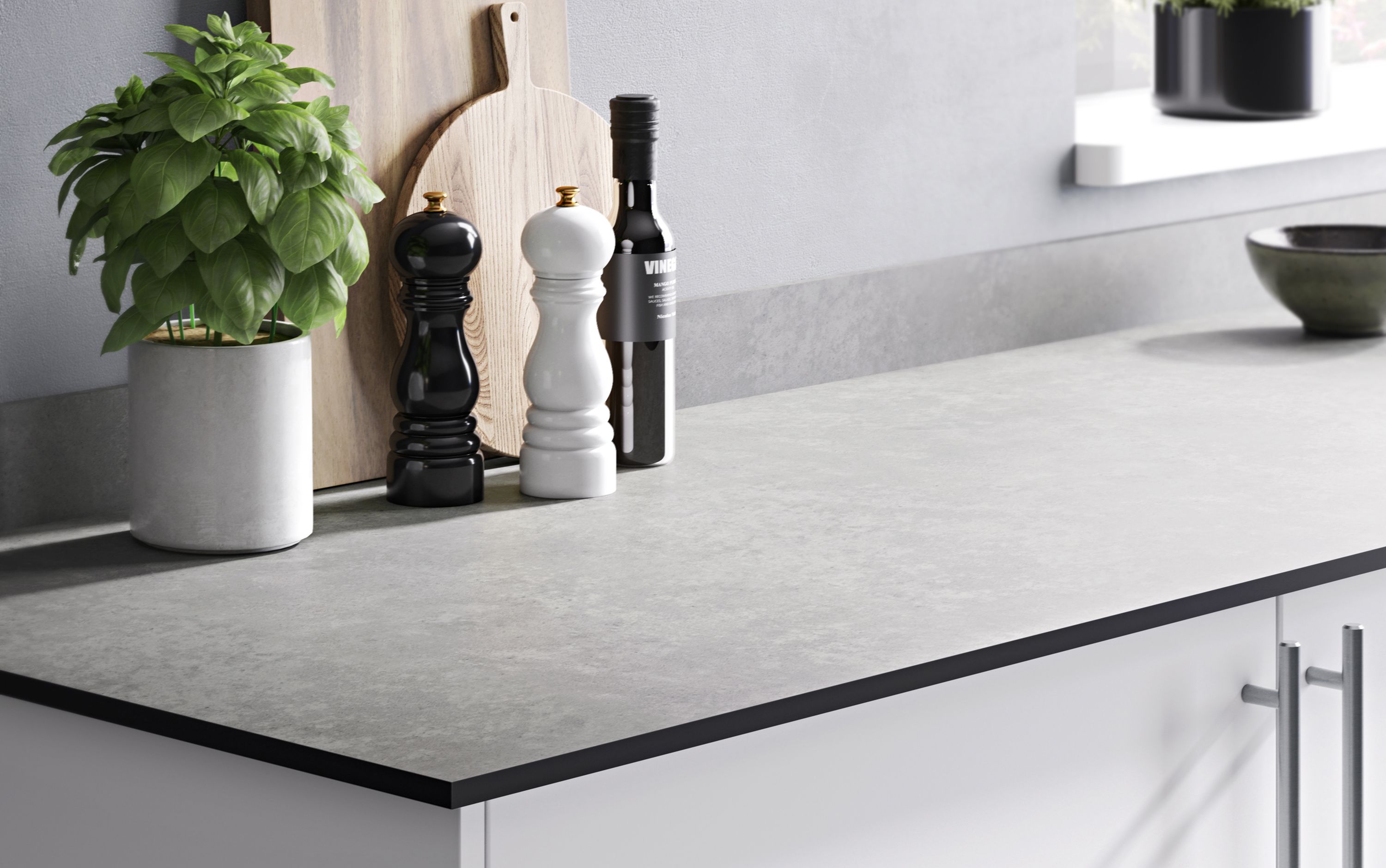 GoodHome Nepeta Grey Mineral effect Compact Laminate Square edge Kitchen Worktop, (L)2000mm (T)12mm