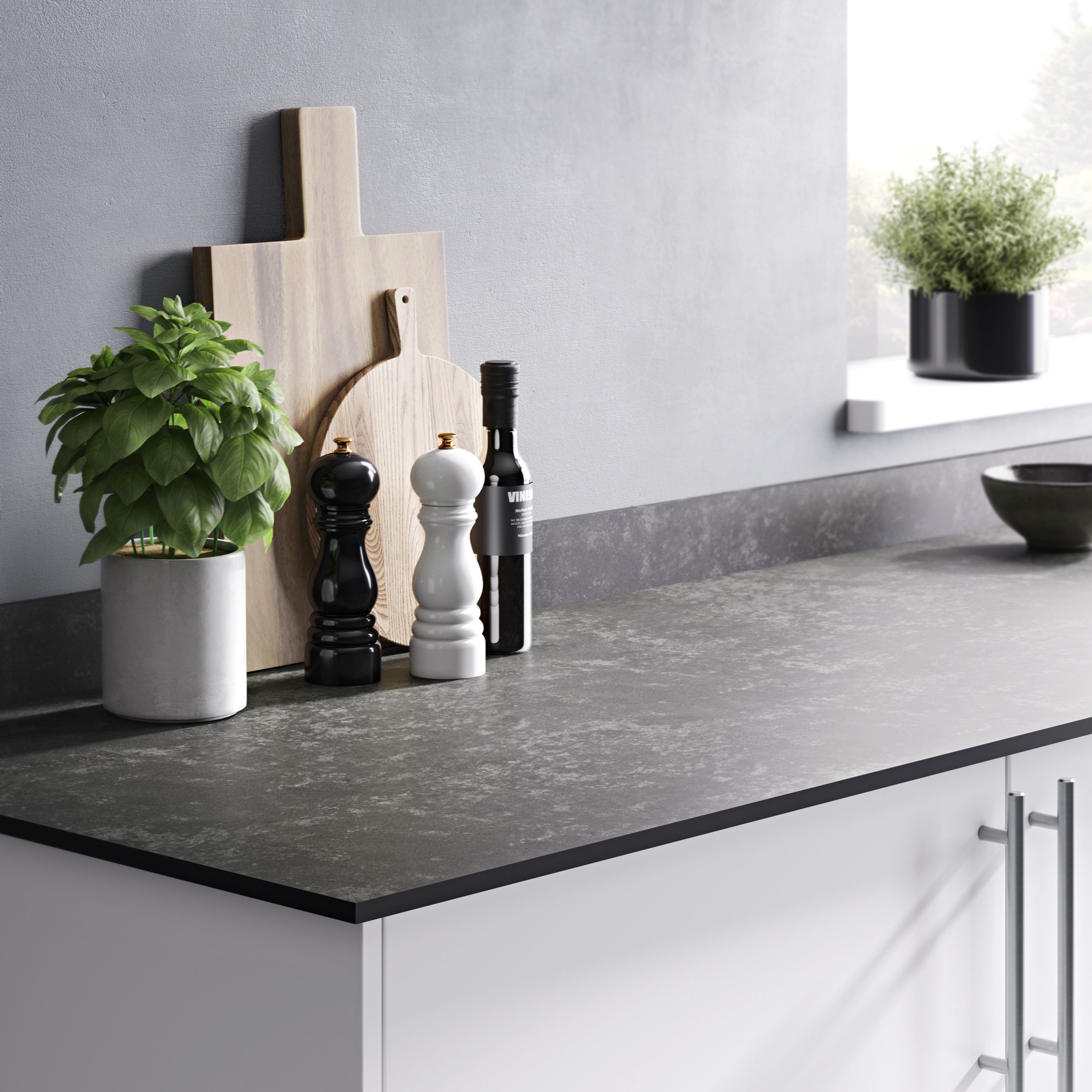 GoodHome Nepeta Grey Mineral effect Compact Laminate Square edge Kitchen Worktop, (L)2000mm (T)12mm