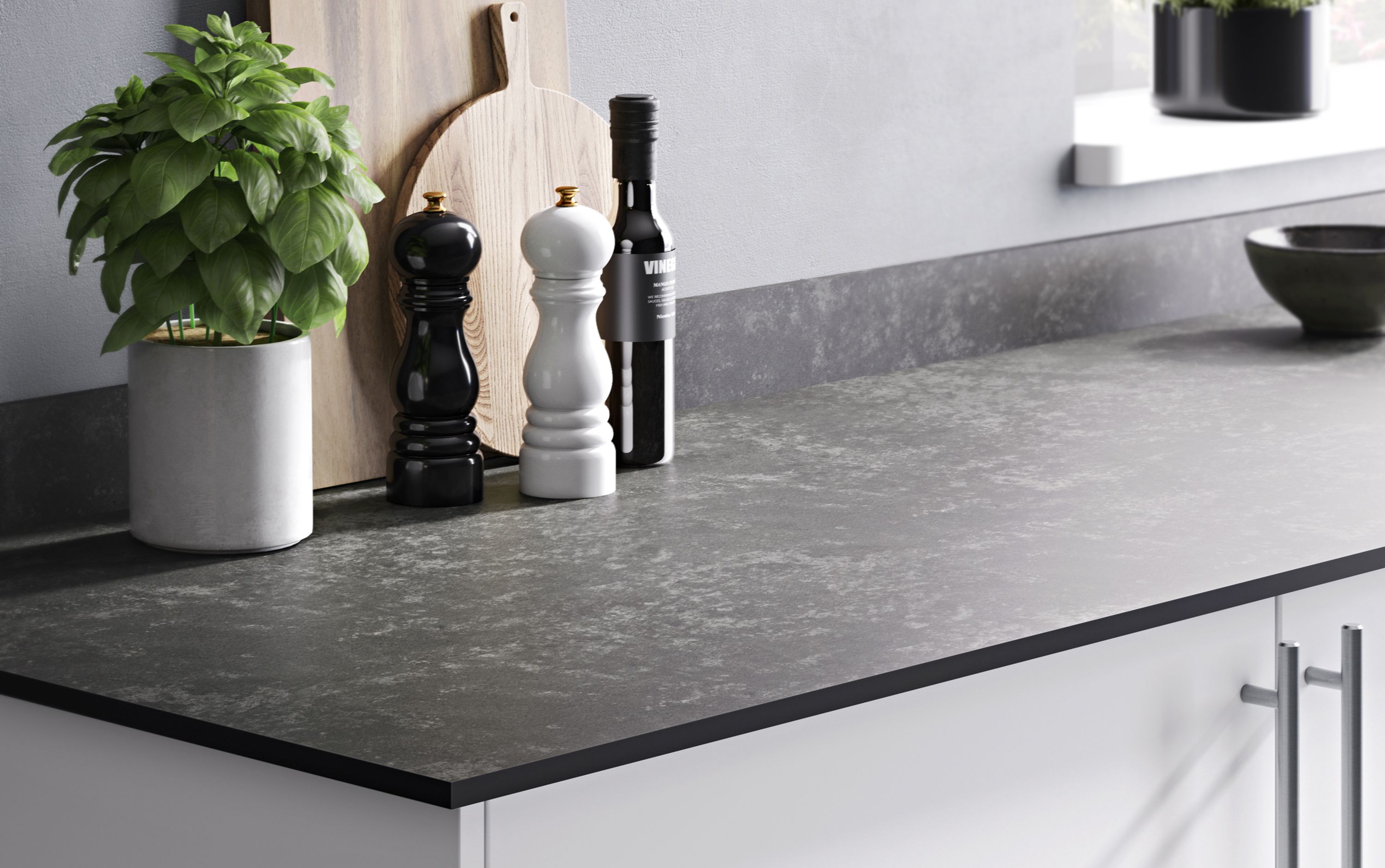 GoodHome Nepeta Grey Mineral effect Compact Laminate Square edge Kitchen Worktop, (L)2000mm (T)12mm
