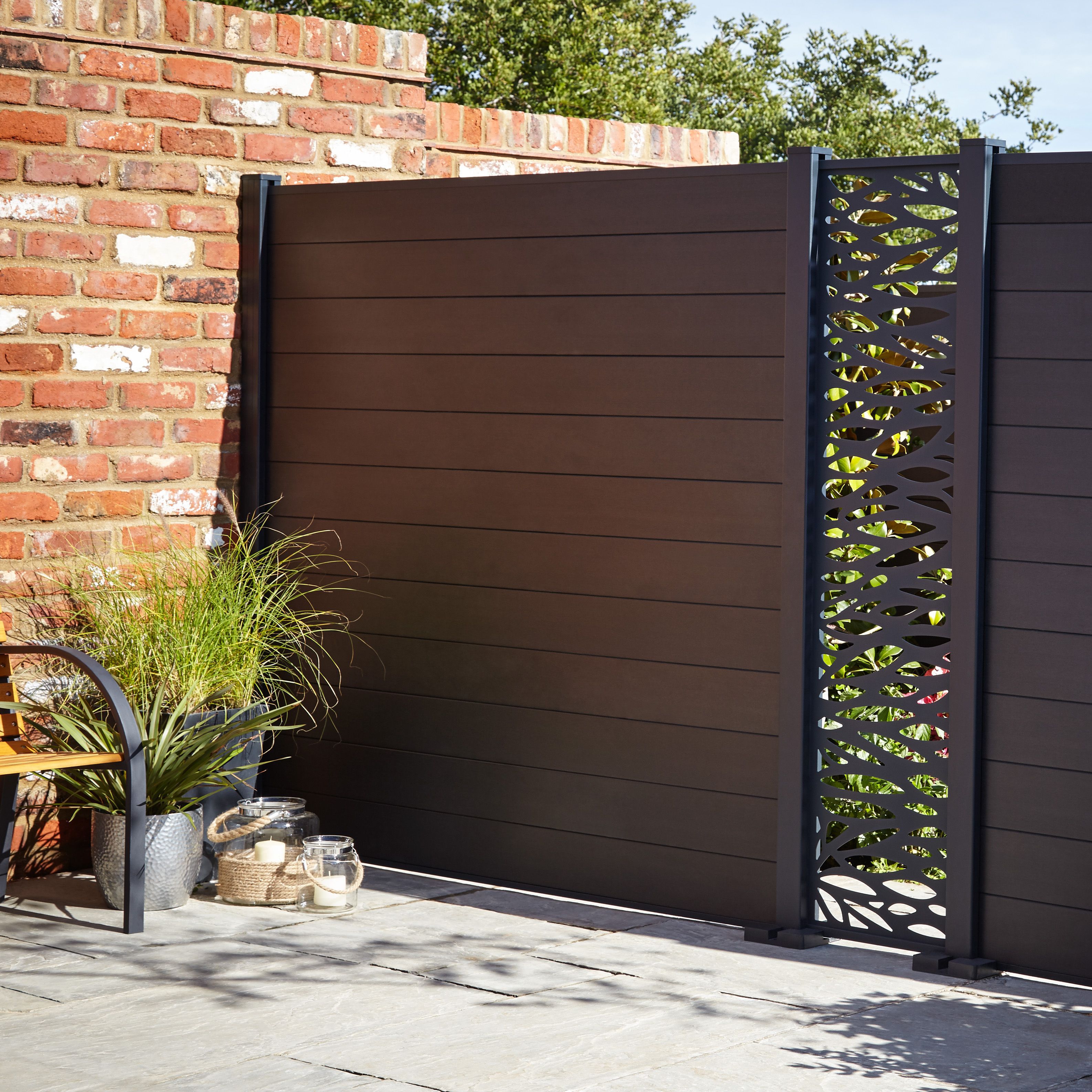 GoodHome Neva Dark grey Slotted Square Metal Fence post (H)2.4m (W)70mm
