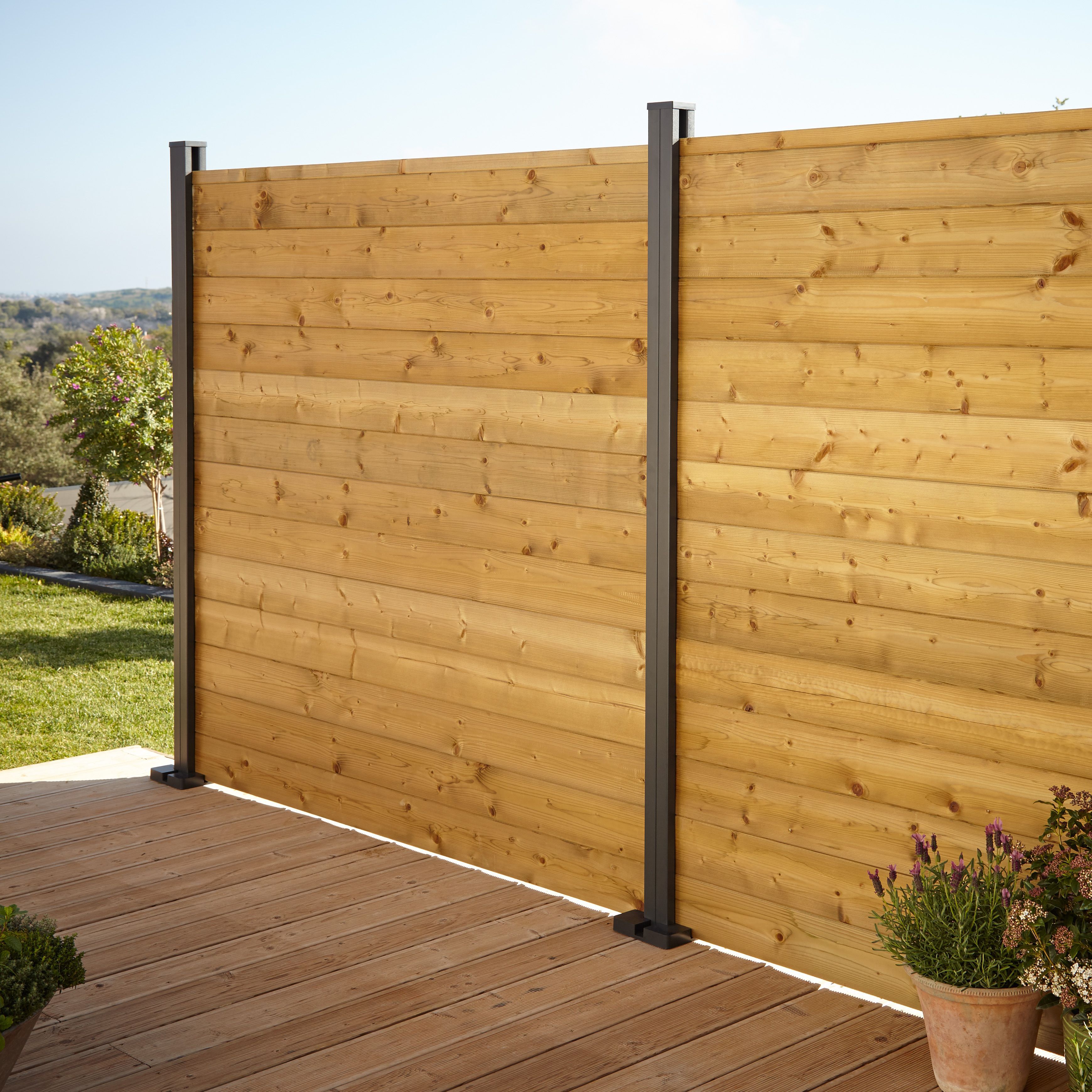 GoodHome Neva Dark grey Slotted Square Metal Fence post (H)2.4m (W)70mm