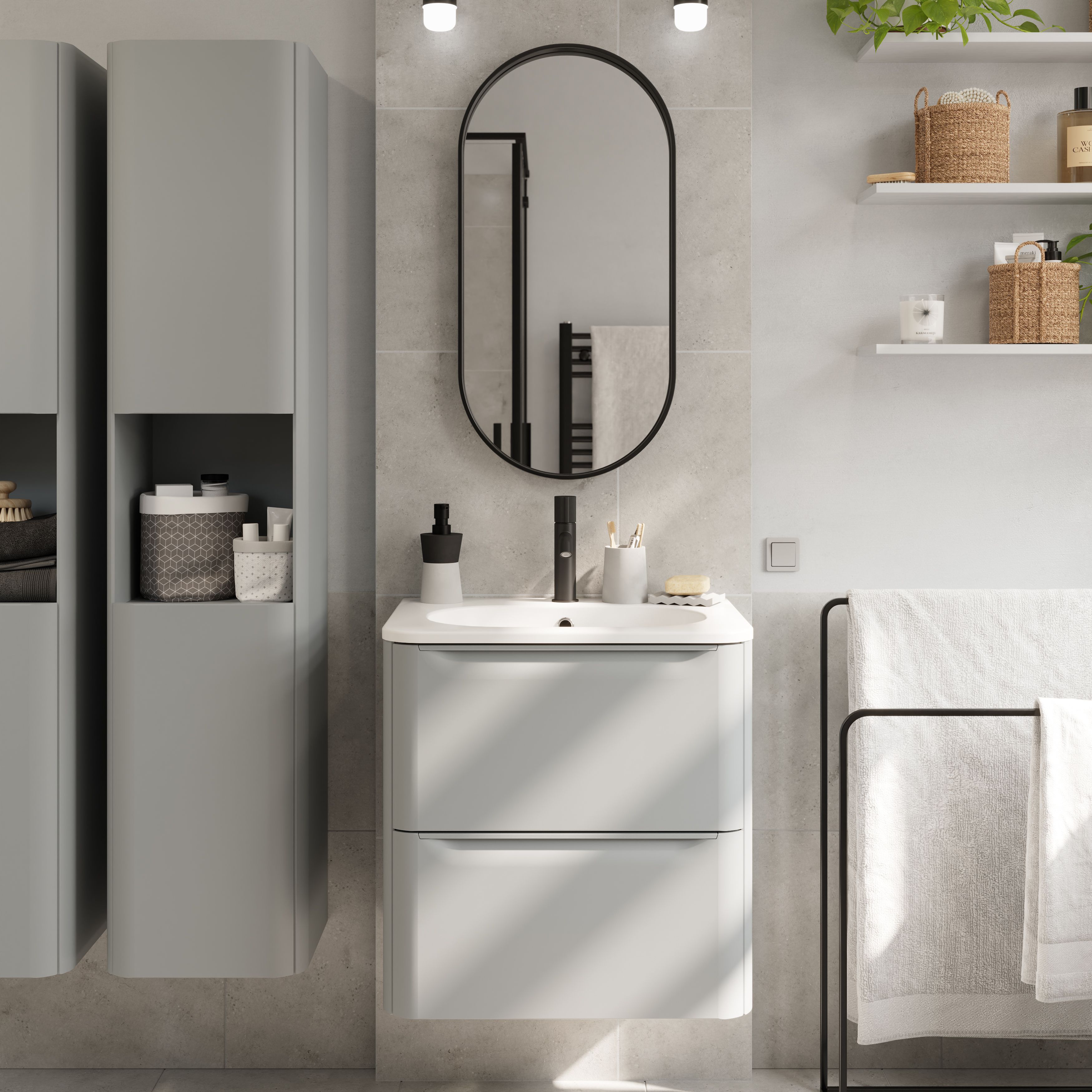 GoodHome Nevado Satin White Rectangular Vanity Basin (W)60.4cm 