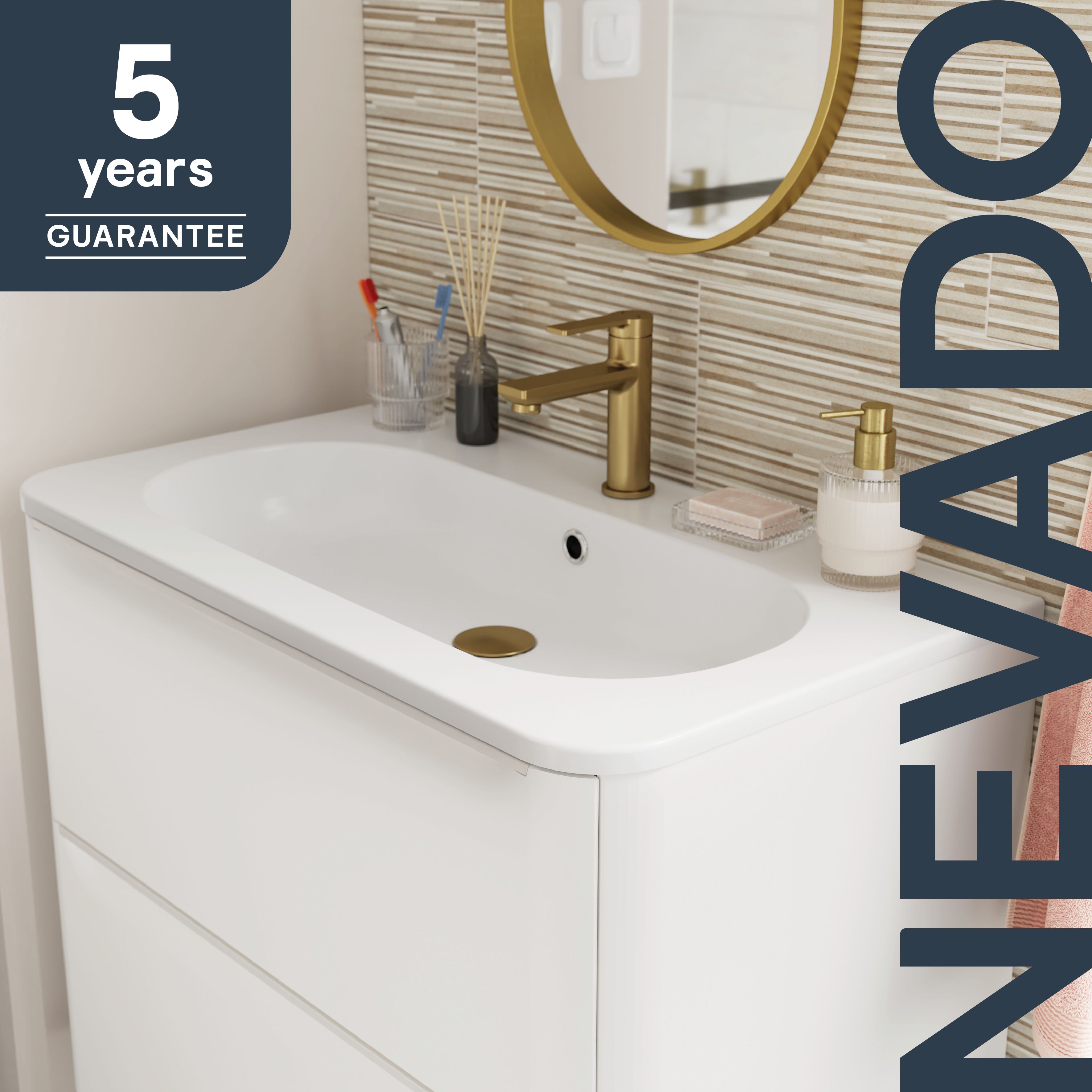 GoodHome Nevado Satin White Rectangular Vanity Basin (W)80.4cm