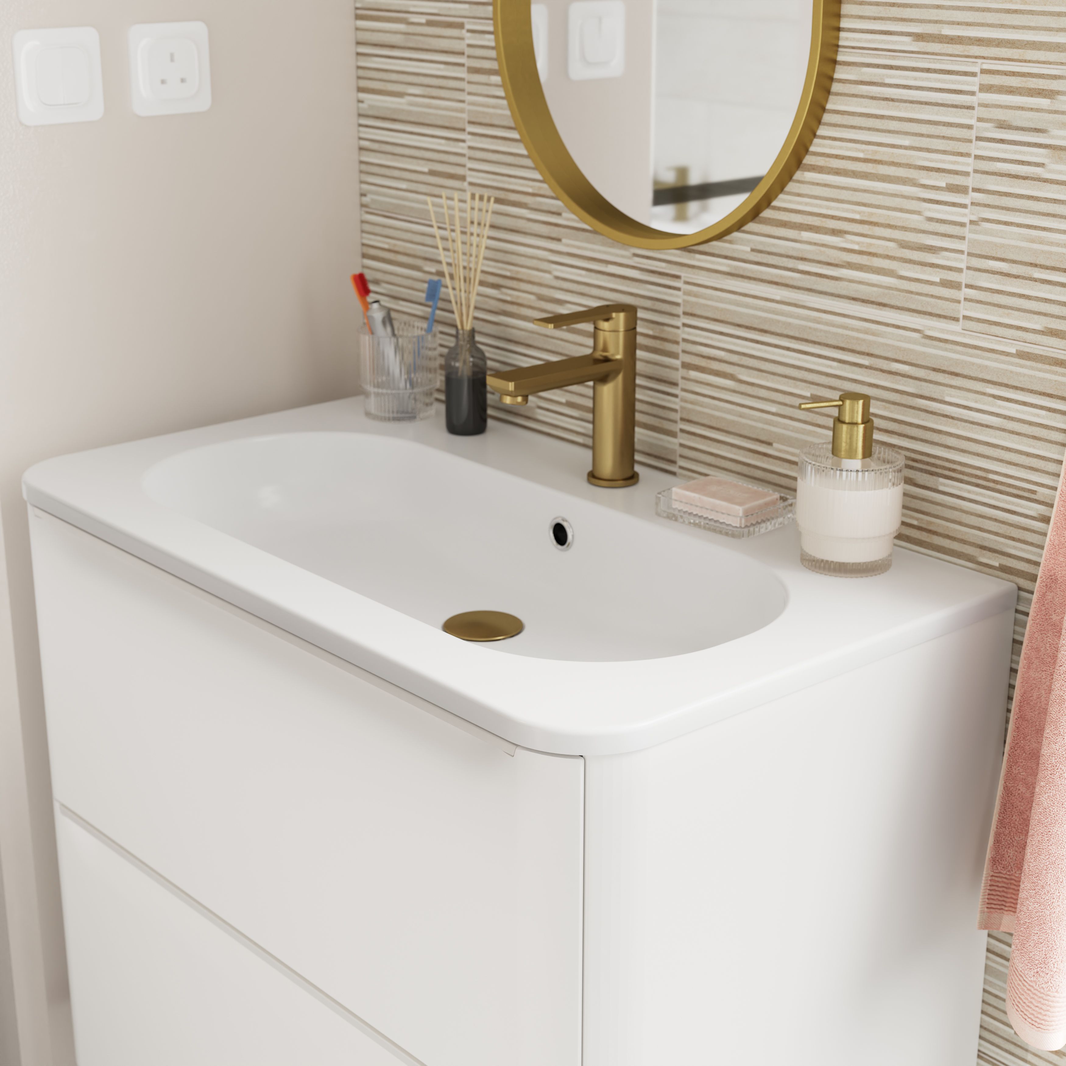 GoodHome Nevado Satin White Rectangular Vanity Basin (W)80.4cm