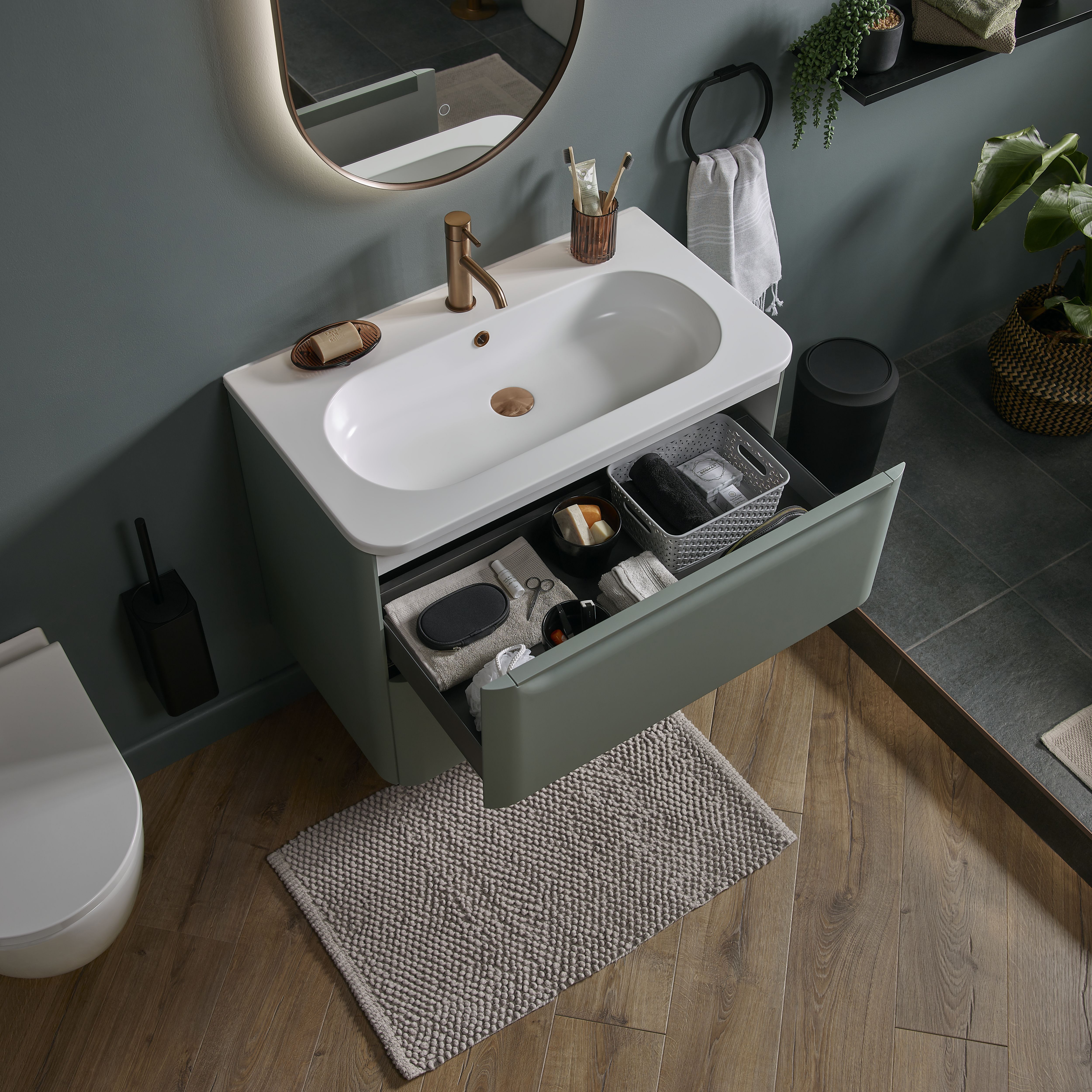 GoodHome Nevado Satin White Rectangular Vanity Basin (W)80.4cm