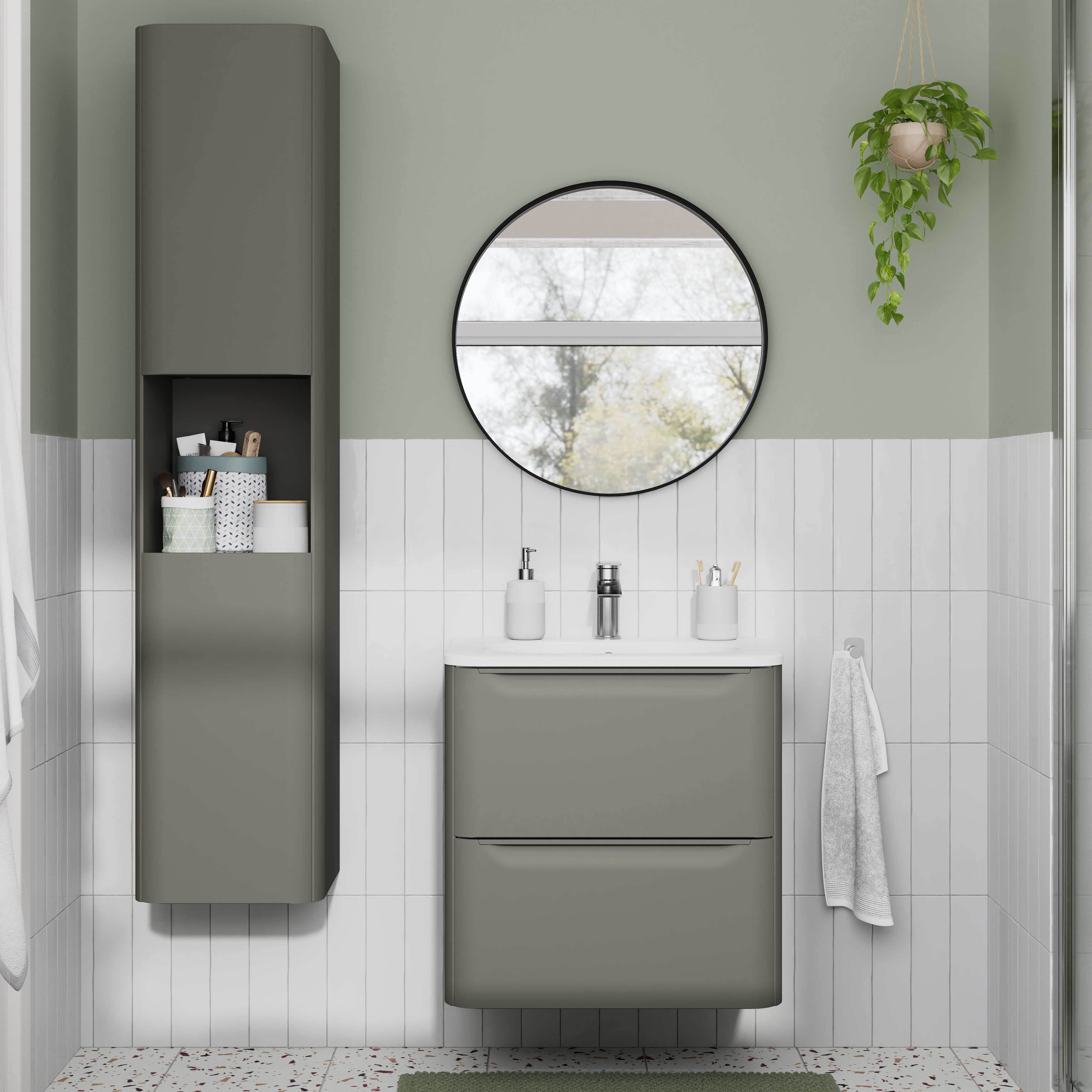 GoodHome Nevado Standard Matt Green Wall-mounted Bathroom Vanity unit (H) 600mm (W) 600mm