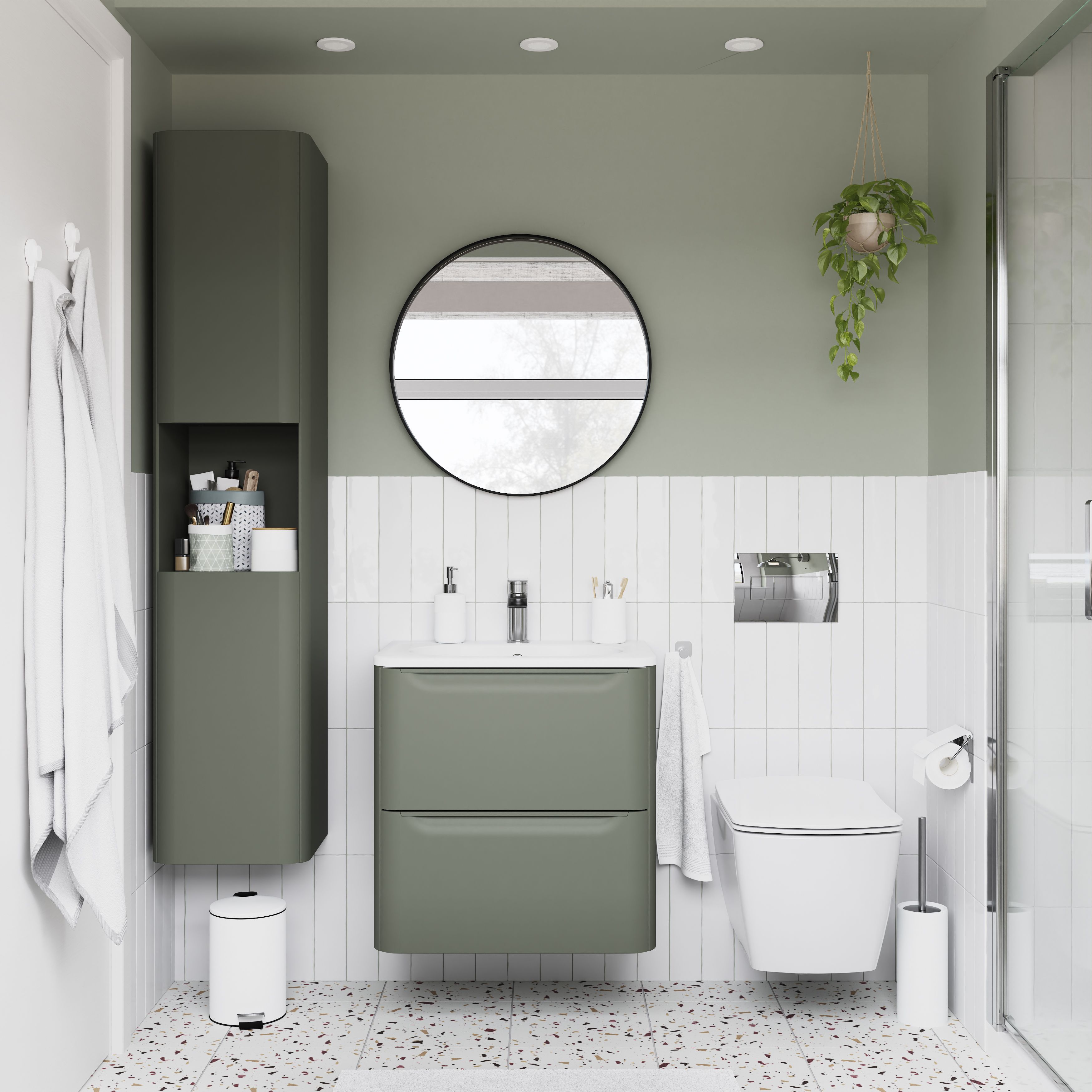 GoodHome Nevado Standard Matt Green Wall-mounted Bathroom Vanity unit (H) 600mm (W) 600mm