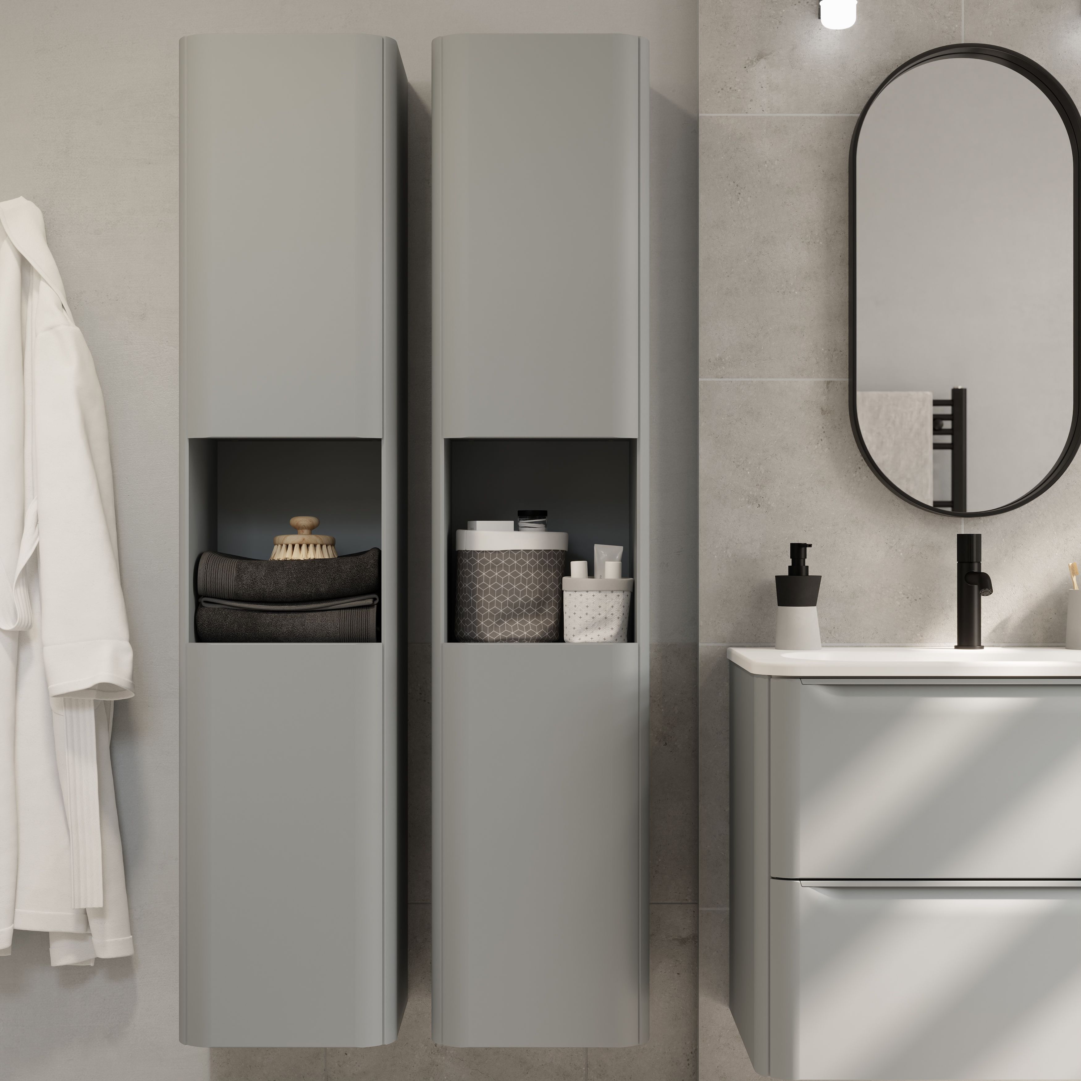 GoodHome Nevado Tall Matt Grey Double Bathroom Column cabinet (H)160cm ...