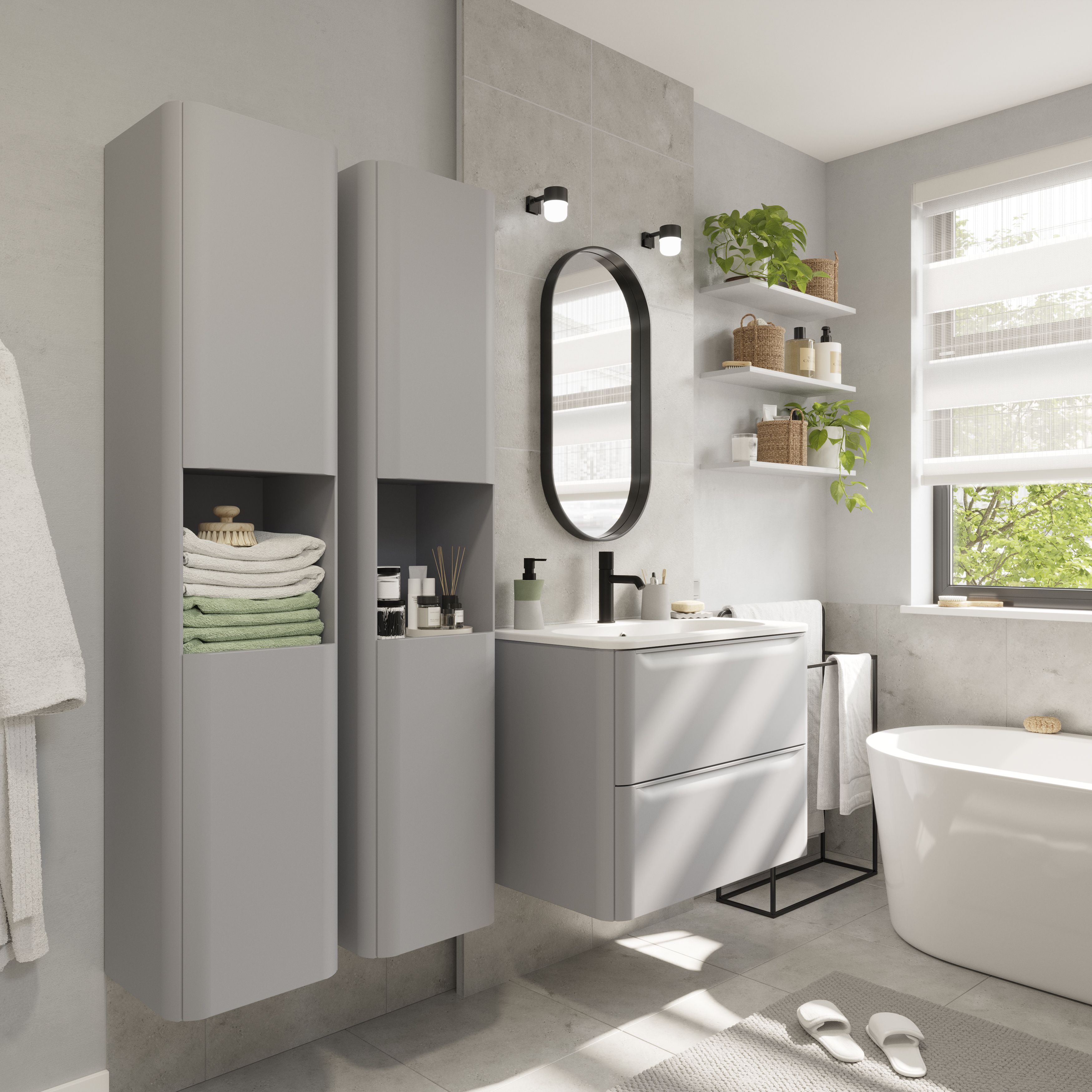 GoodHome Nevado Tall Matt Grey Double Bathroom Column cabinet (H)160cm ...