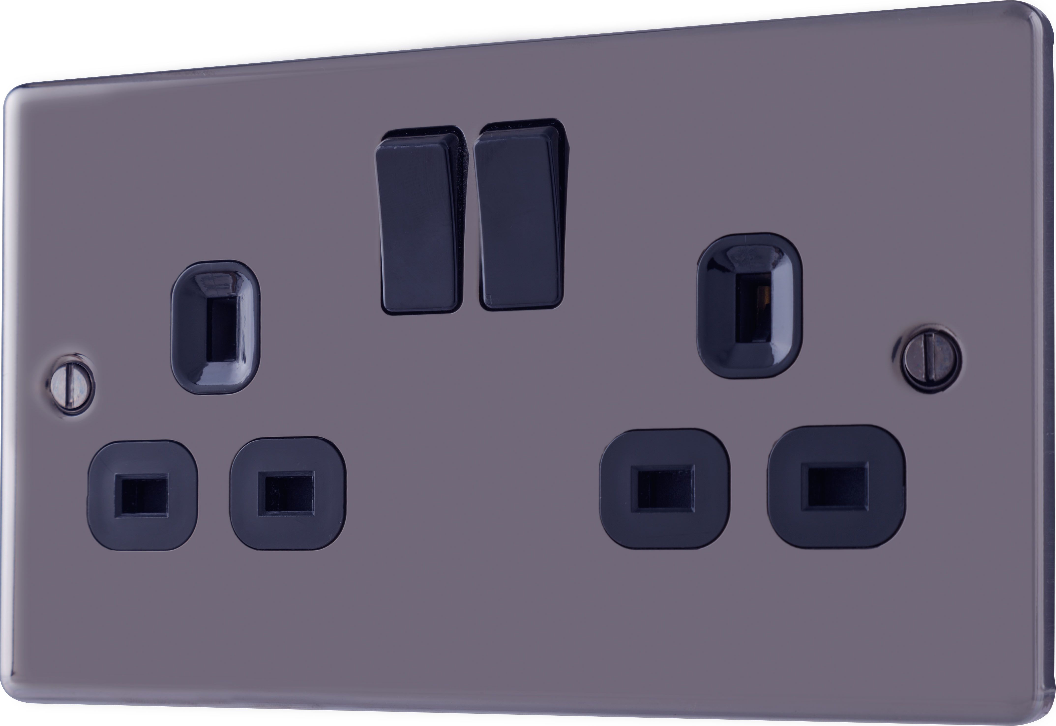 GoodHome Nickel effect Double 13A Gloss Black Socket 1 pole