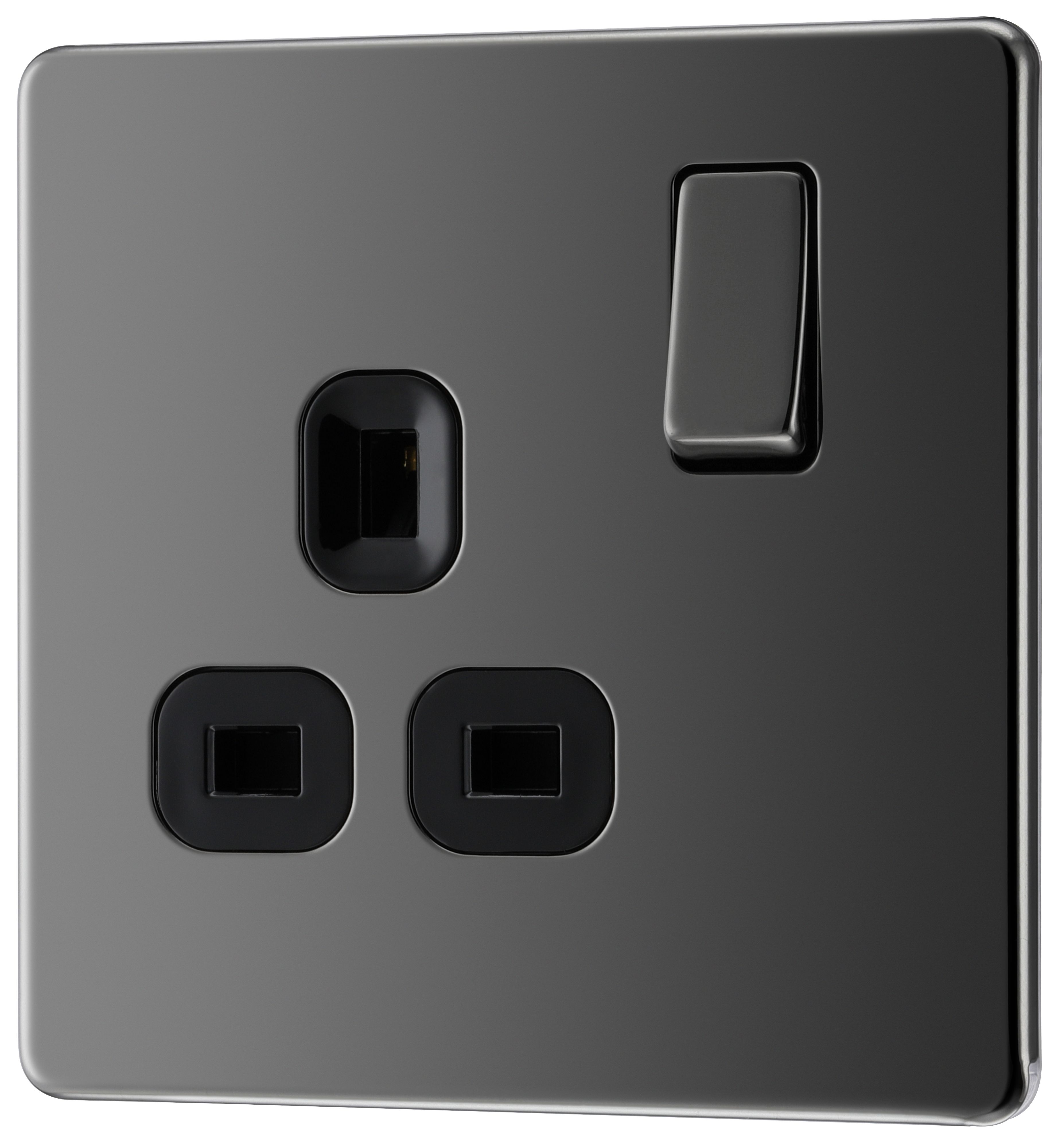 GoodHome Nickel effect Single 13A Gloss Black Socket 2 poles