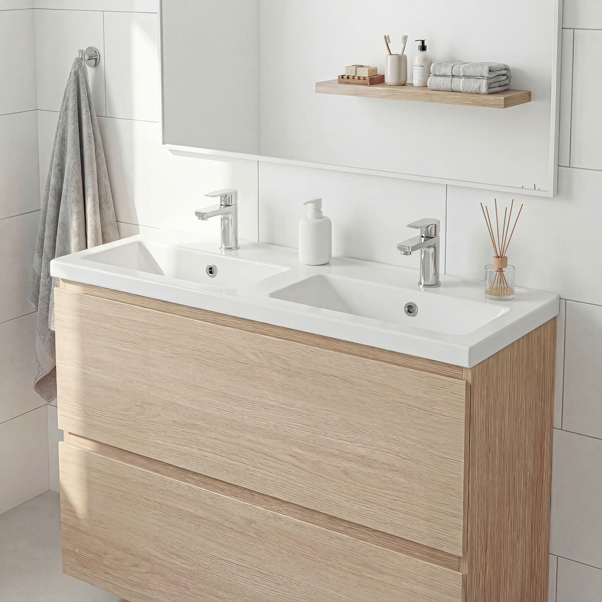 GoodHome Nira Double Gloss White Rectangular Vanity Basin (W)100.4cm