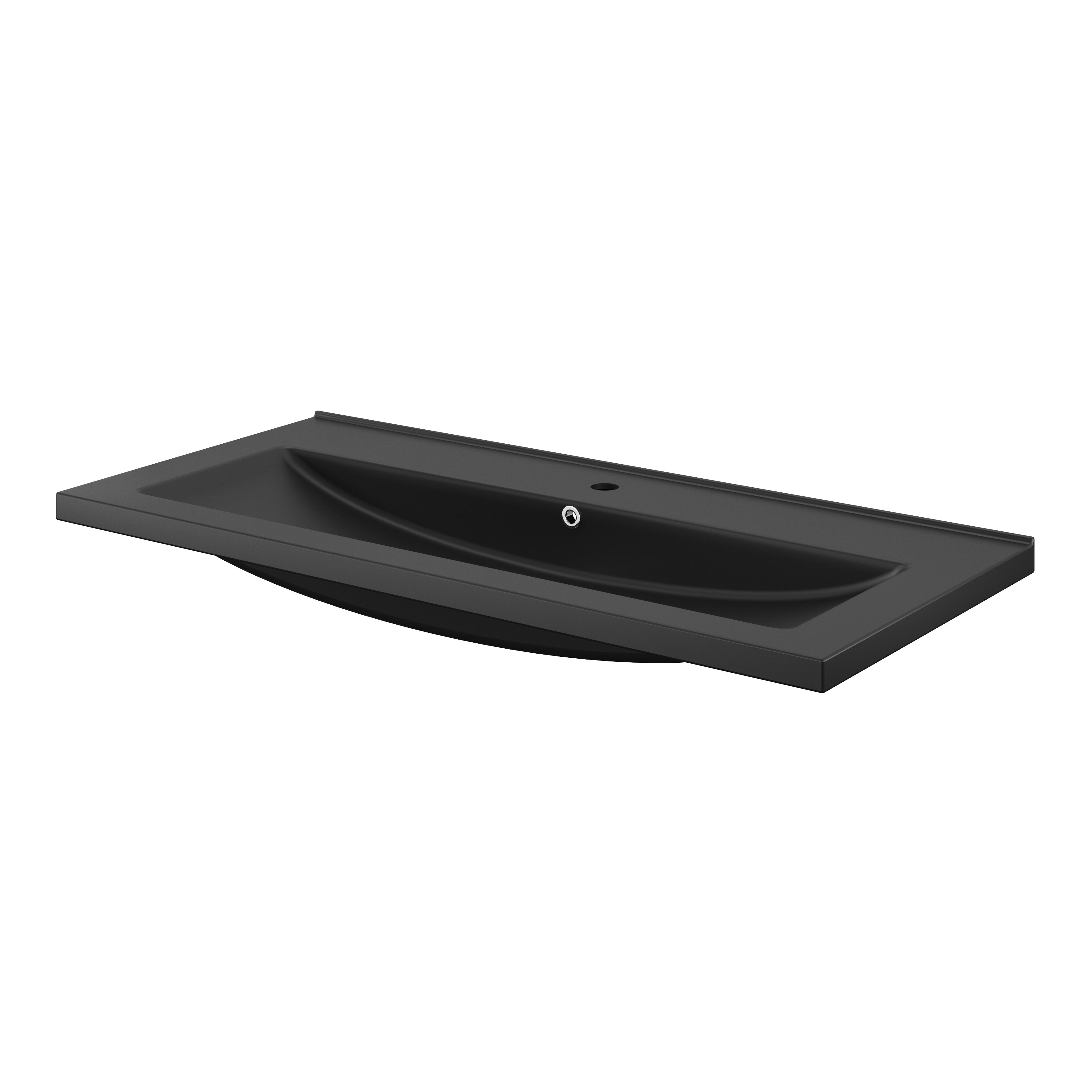 GoodHome Nira Matt Black Rectangular Vanity Basin (W)101.5cm