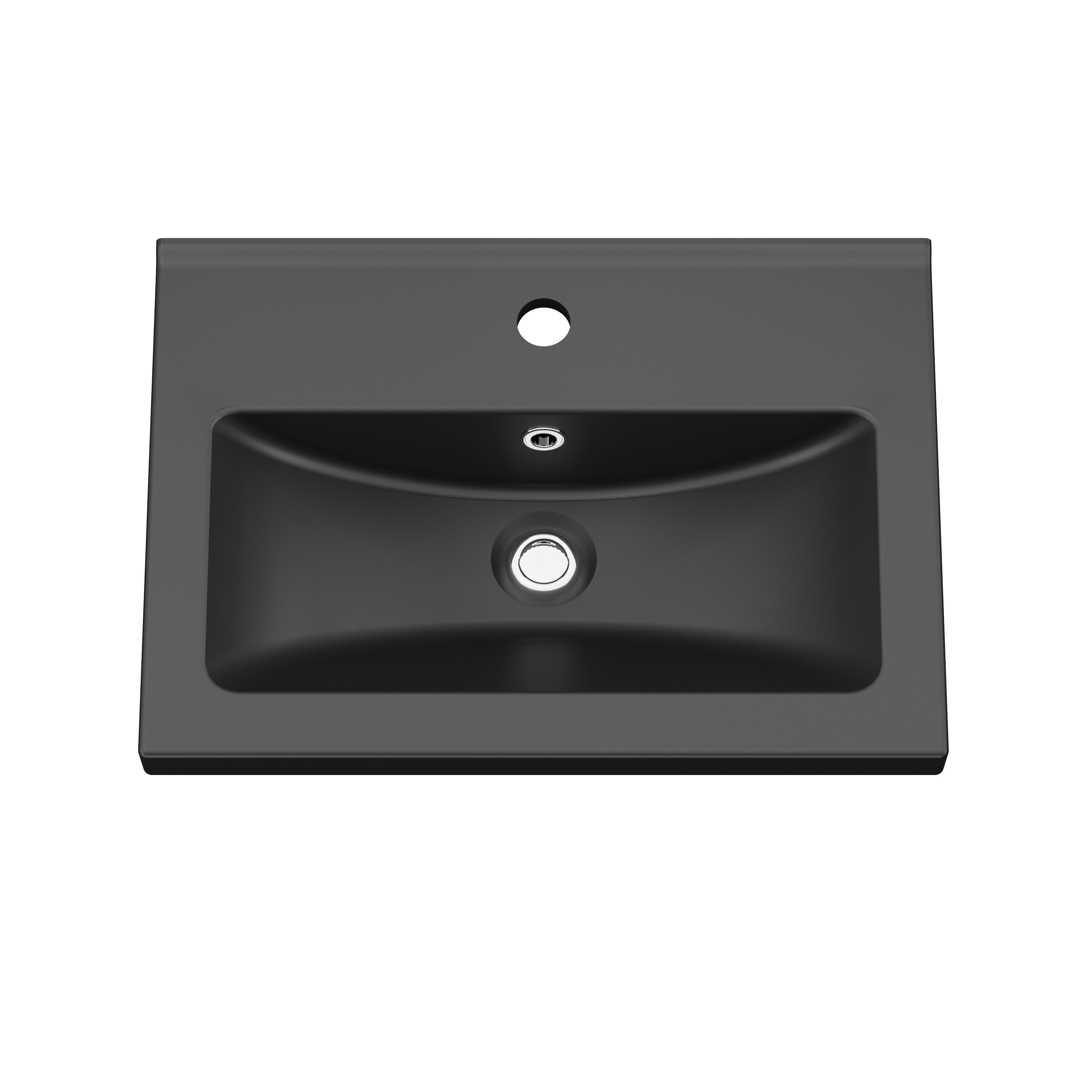 GoodHome Nira Matt Black Rectangular Vanity Basin (W)50cm