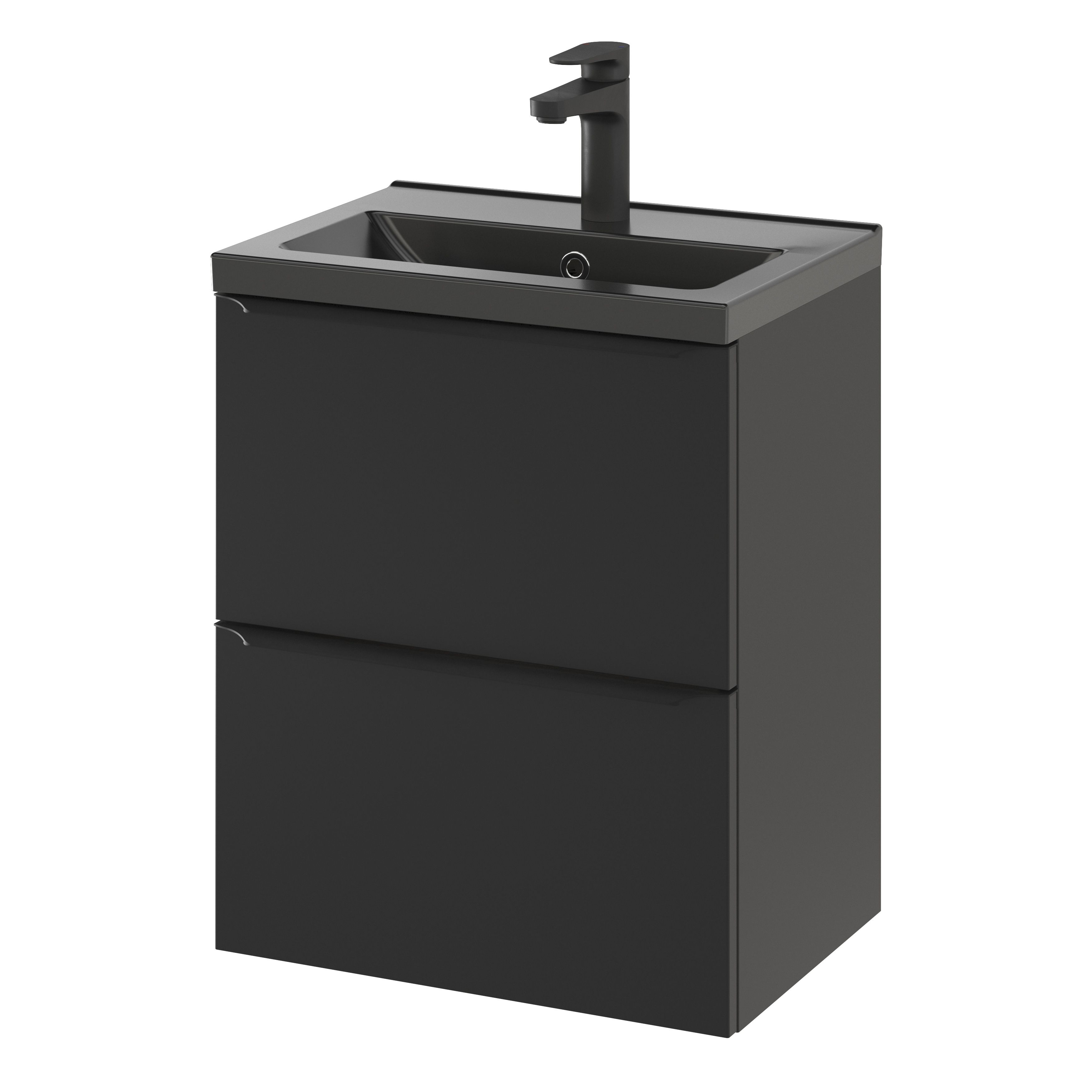 GoodHome Nira Matt Black Rectangular Vanity Basin (W)50cm